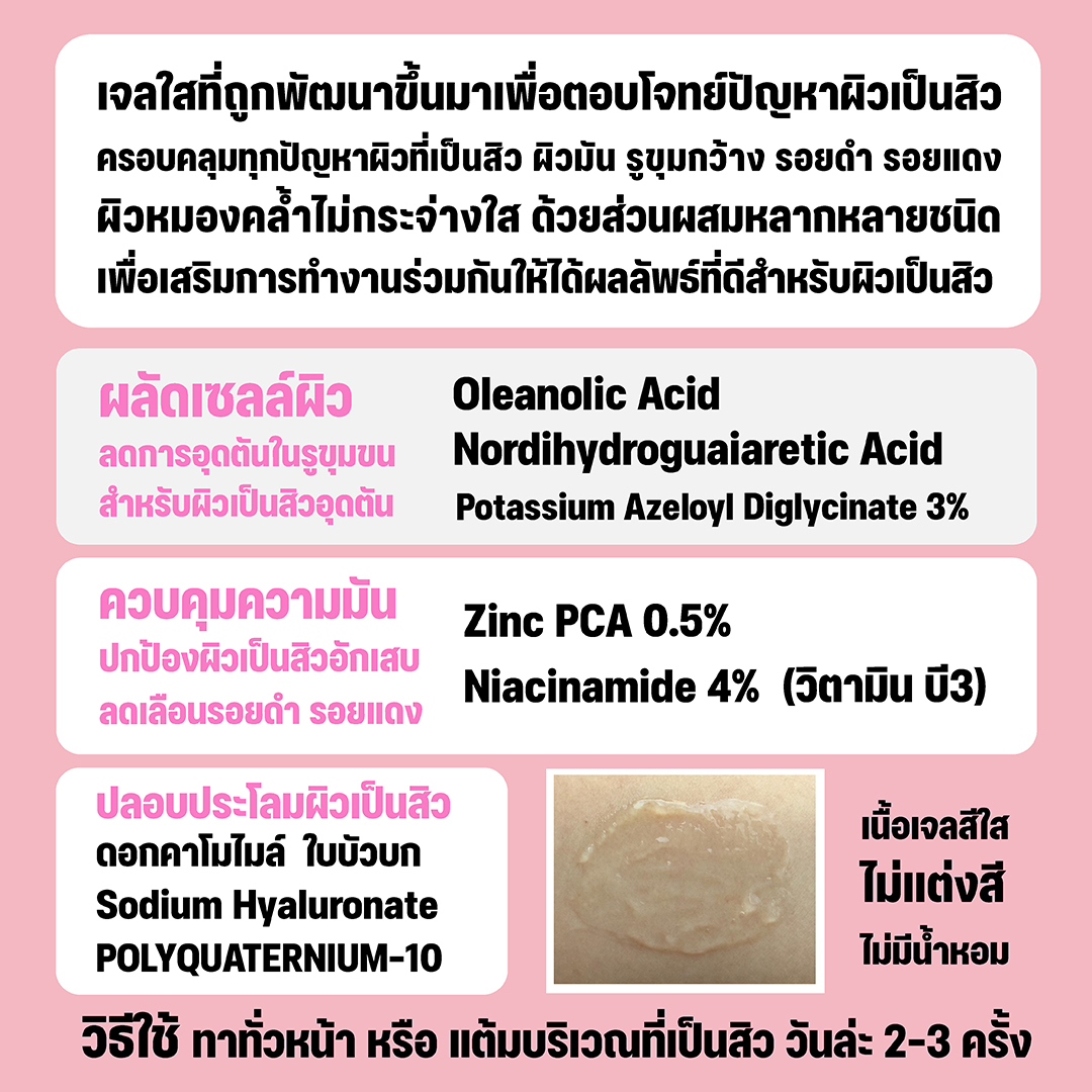 แอนตี้ แอคเน่ เจล เจลบำรุงผิวเป็นสิว ครอบคลุมทุกปัญหาผิวเป็นสิว สิวอักเสบ อุดตัน ลดเลือนรอยดำ ลดเลือนรอยแดง