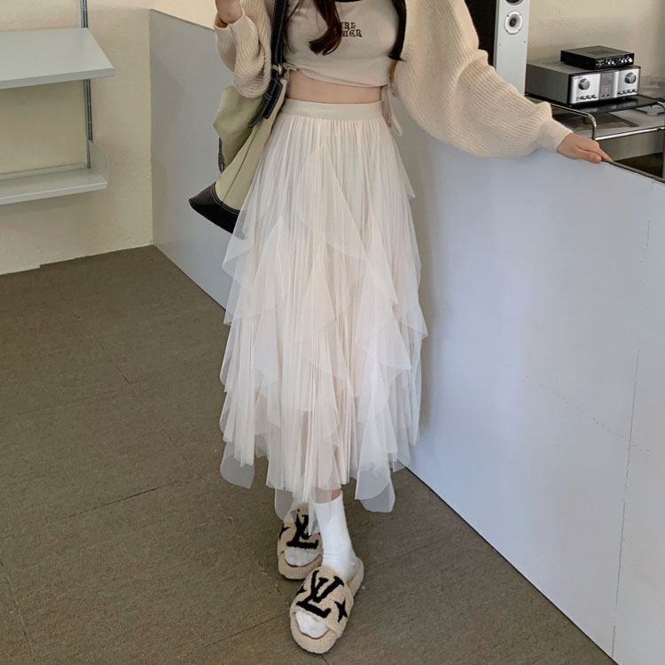 พร้อมส่ง 🌳🚀 Gummi skirt กระโปรงสีพื้นแต่งระบายฟูฟ่อง (IN36679)