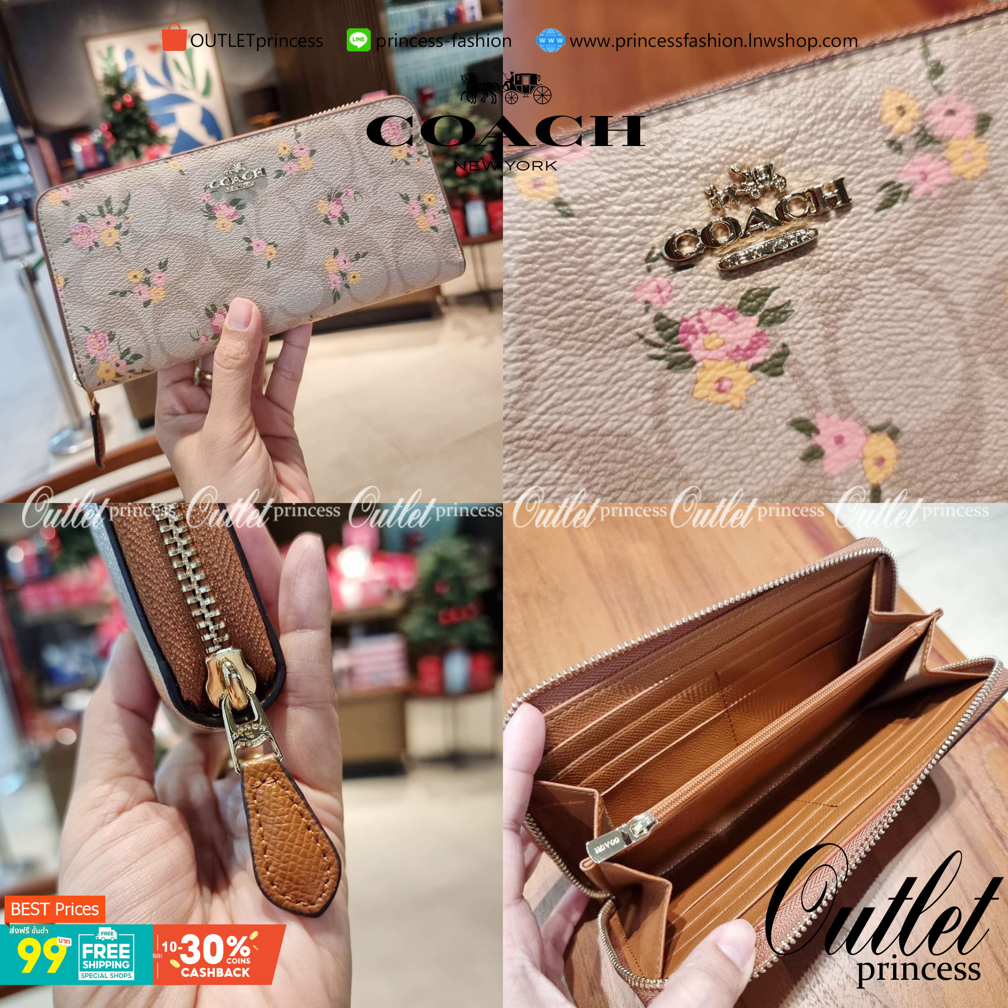 COACH ACCORDION ZIP WALLET IN SIGNATURE CANVAS WITH DAISY BUNDLE / MEADOW PRAIRIE / SPACED WILDFLOWER / DAISY BUNDLE PRINT C0033/F31778/69832 กระเป๋าสตางค์ใบยาว ลวดลายน่ารักน่าใช้มากๆ พื้นเป็นลายซีเอกลักษณ์ วัสดุหนังแคนวาสเคลือบลาย เปิด-ปิดด้วยซิปรอบ ใส่ม