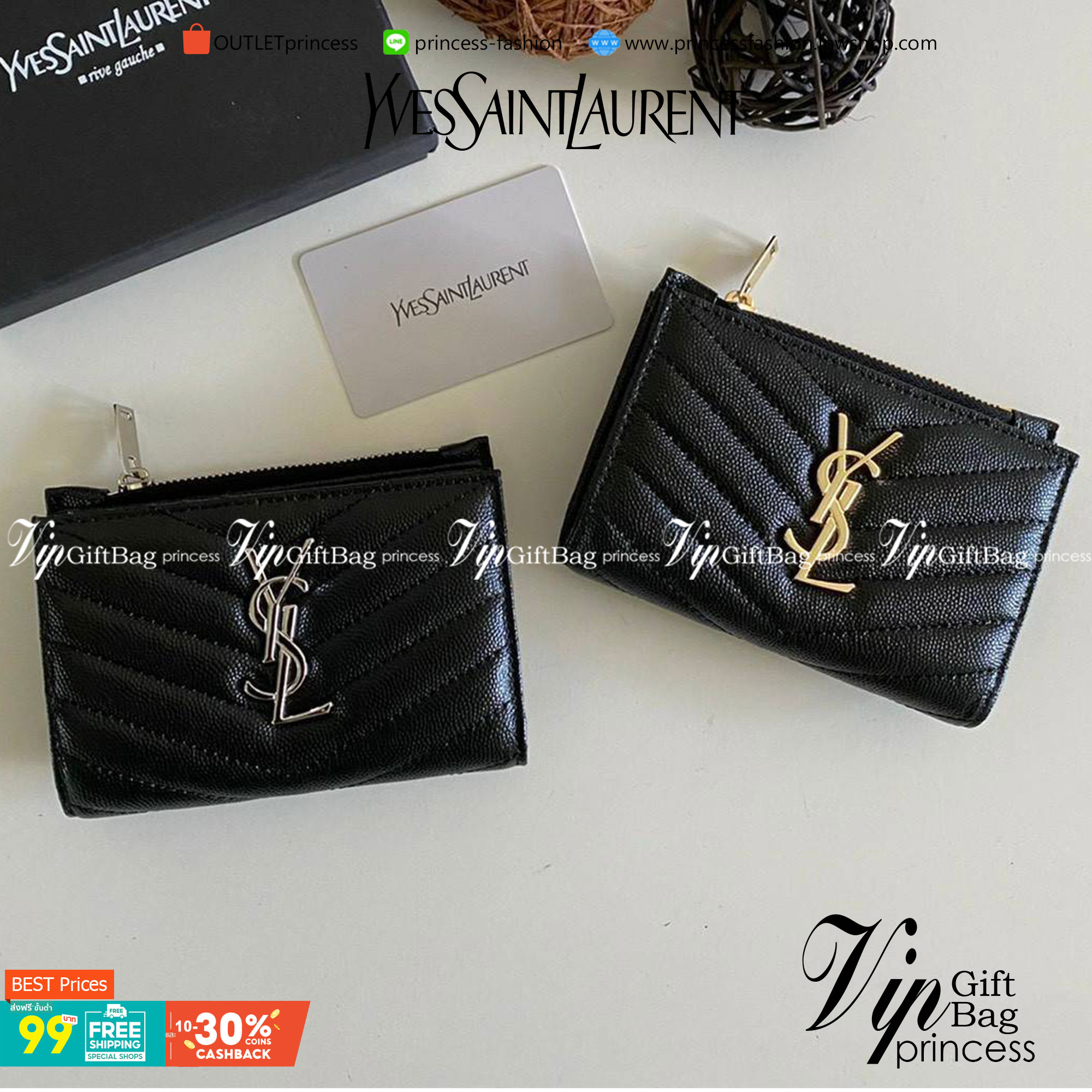 VIP GIFT 】หนังแท้ YSL SAINT LAURENT Monogram Zipped Bifold Wallet มาแล้วจร้า ถามหากันเยอะมากๆ กระเป๋าสตางค์ใบสั้นที่ใส่แบงค์ ใส่บัตร ใส่เหรียญได้เยอะสุดๆ มีสองด้านซิปและพับ ใบเดียวครบจบเลย หนังสวยมาก ละเอียดสุดๆ