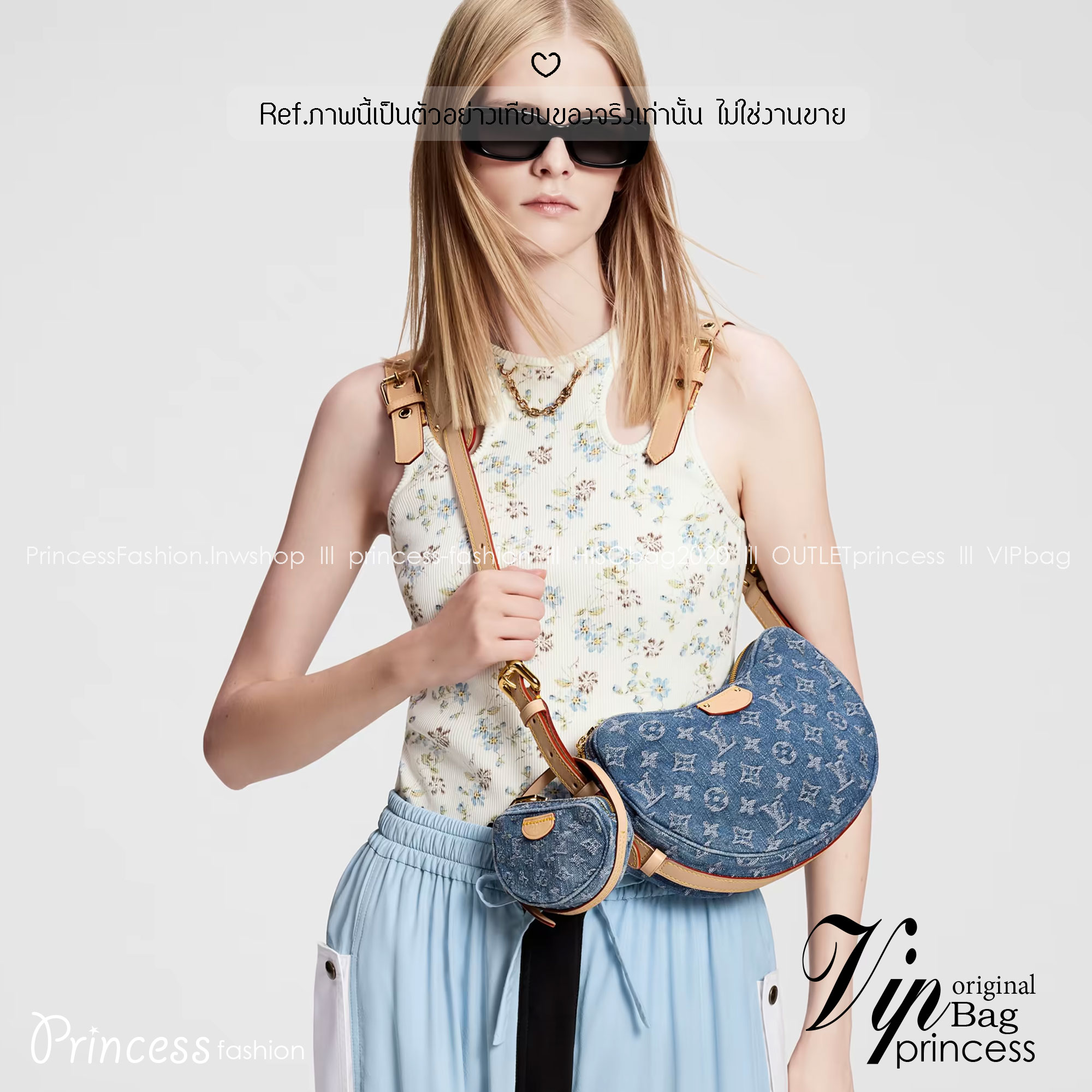 LV Croissant MM Monogram Denim Bag Washed Blue กระเป๋าทรงโค้งมนคล้ายครัวซองต์ สวยชิคฉ่ำก่อนใคร ด้วยดีไซน์สุดเก๋แบบทำถึง เพิ่มดีเทลน่าใช้ด้วยใบลูก ที่แยกออกมาใช้ได้