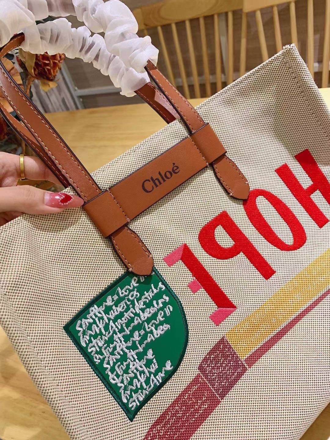 Large: CHLOÉ Woody large leather-trimmed cotton-canvas tote corita kent tote 14” canvas