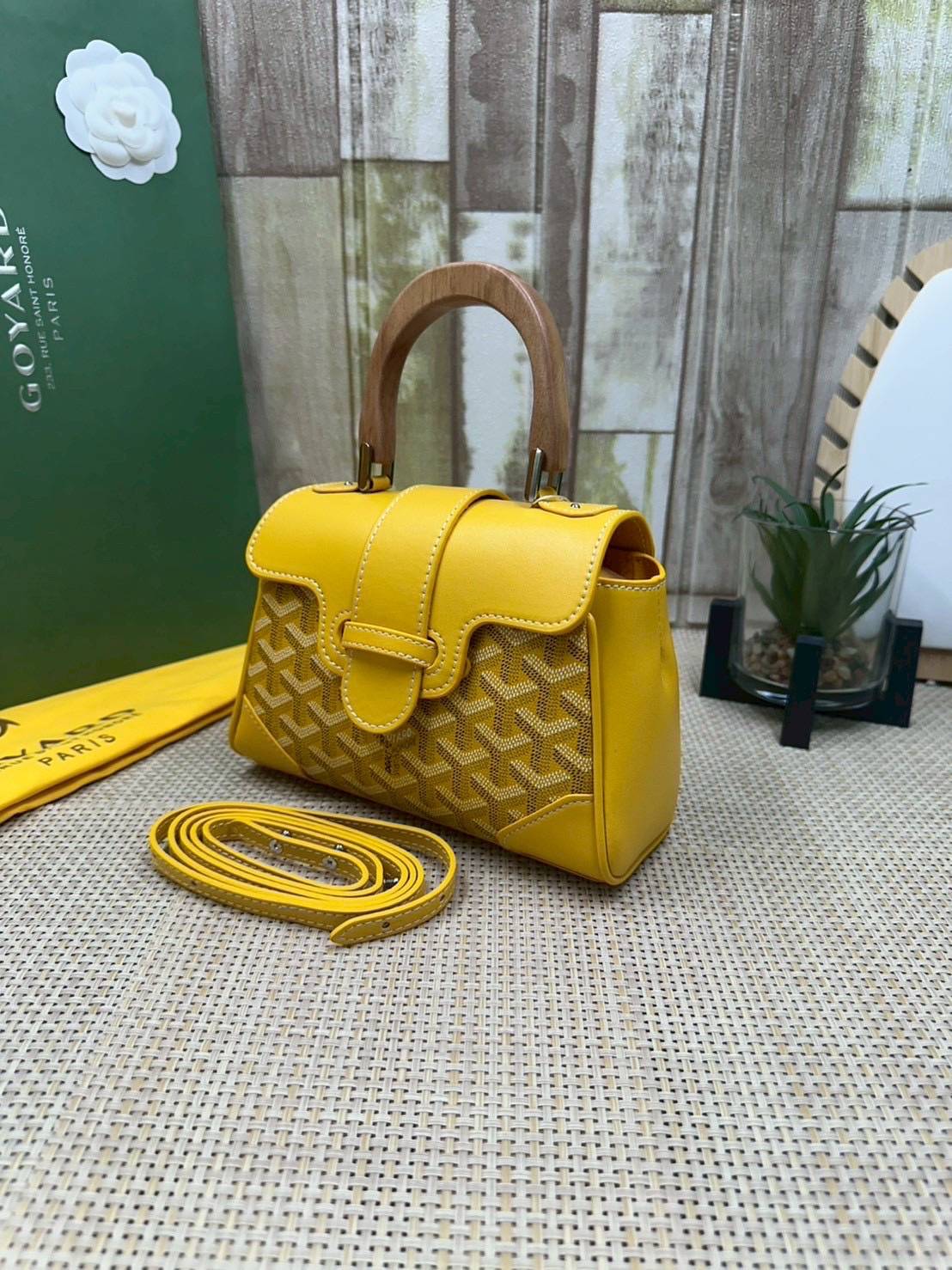 10 สี ORI หนังแท้ | GOYARD Saïgon Souple Mini Bag 20cm กระเป๋าถือ/สะพายดีไซน์หูจับไม้เป็นเอกลักษณ์ที่สวยหรูหราสง่างาม