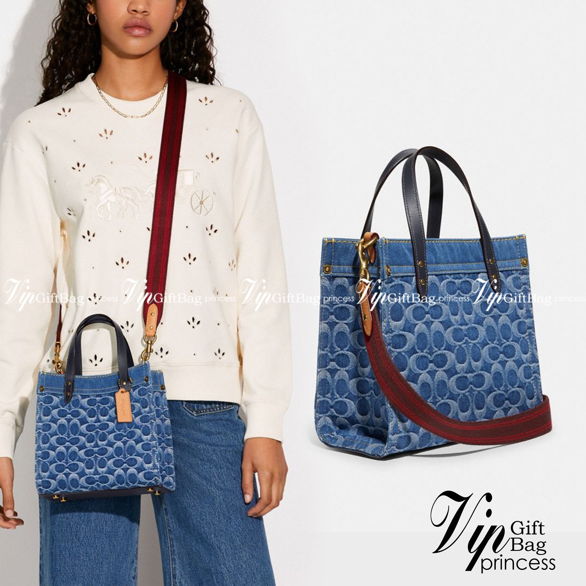 COACH CA580 FIELD TOTE 22 IN SIGNATURE DENIM คอลเลคชั่นสุดคลาสสิค ดีไซน์สวยหรูดูแพงในไอเท็มเดียว กระเป๋าทรงโท้ท ไซส์กำลังสวย น่าใช้ ชิคๆคูลๆมาก ฟังก์ชั่นการใช้งานสะดวกที่สุด มีทั้งสายคล้องแขนในตัว และสายครอสบอดี้แบบสปอร์ตเส้นใหญ่ วัสดุผ้าเดนิมตกแต่งลวดลาย
