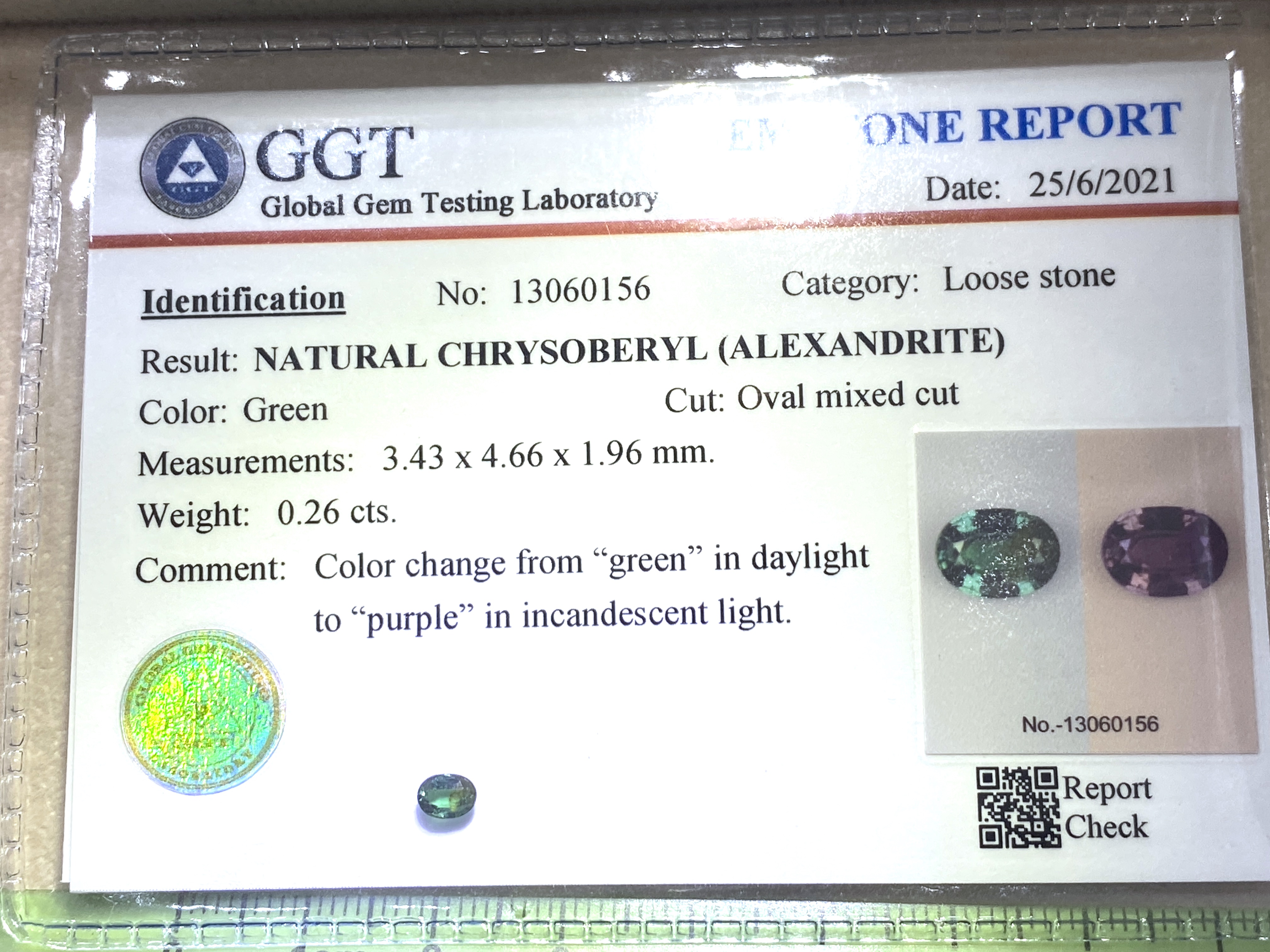 #Alexandrite #อเล็กซานไดรท์ 💚❤️ #เจ้าสามสี #พลอยเจ้าสามสี แท้ 0.26 กะรัต