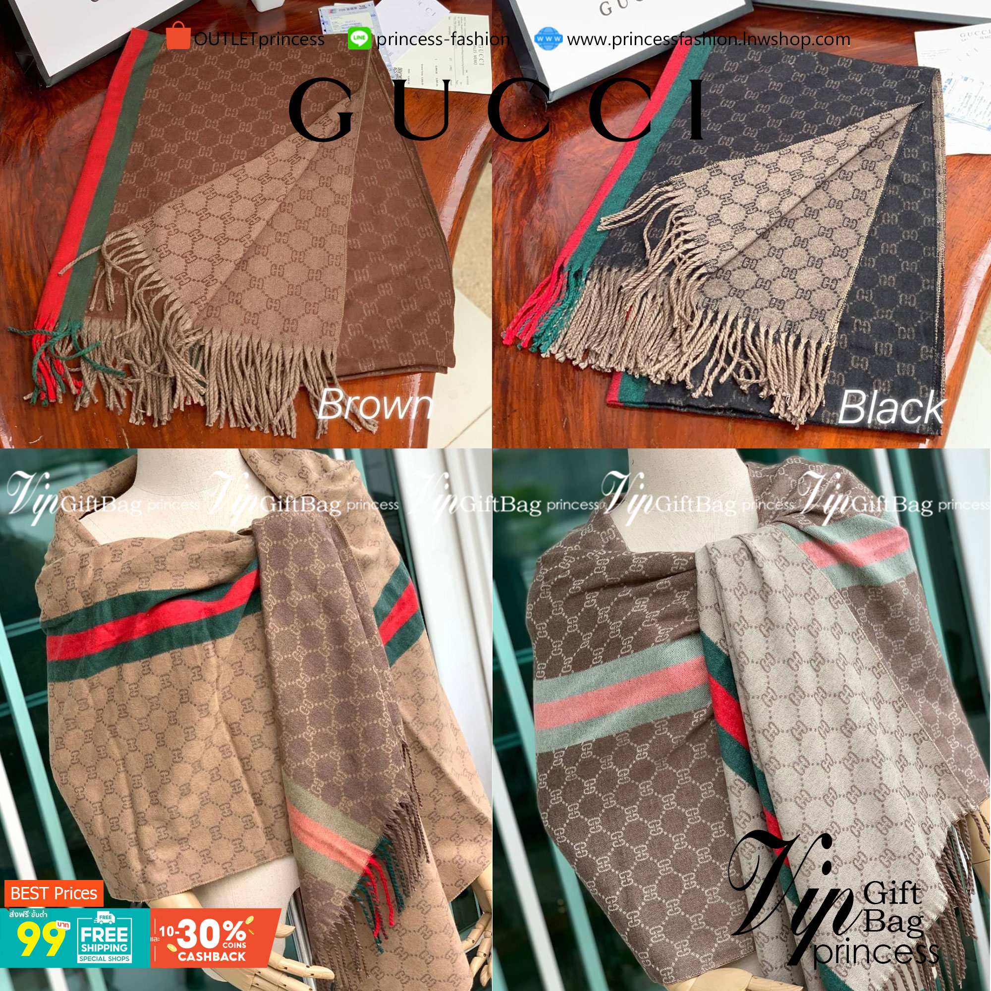 Gucci Classic Print Scarf แบรนด์ดังจากประเทศอิตาลี ด้วยงานพรีเมี่ยมกิ้ฟ ส่งมอบความรู้สึกดีๆให้กับคนที่คุณรัก ในรูปแบบผ้าพันคอและผ้าคลุมไหล่ผืนใหญ่สีสันไม่ฉูดฉาด เหมาะกับชุดที่เป็นทางการหรือลำลองก็ได้ เป็นผ้าที่ให้ความอบอุ่น ถักทอด้วยผ้าcashmere ผ้าเนื้อดี