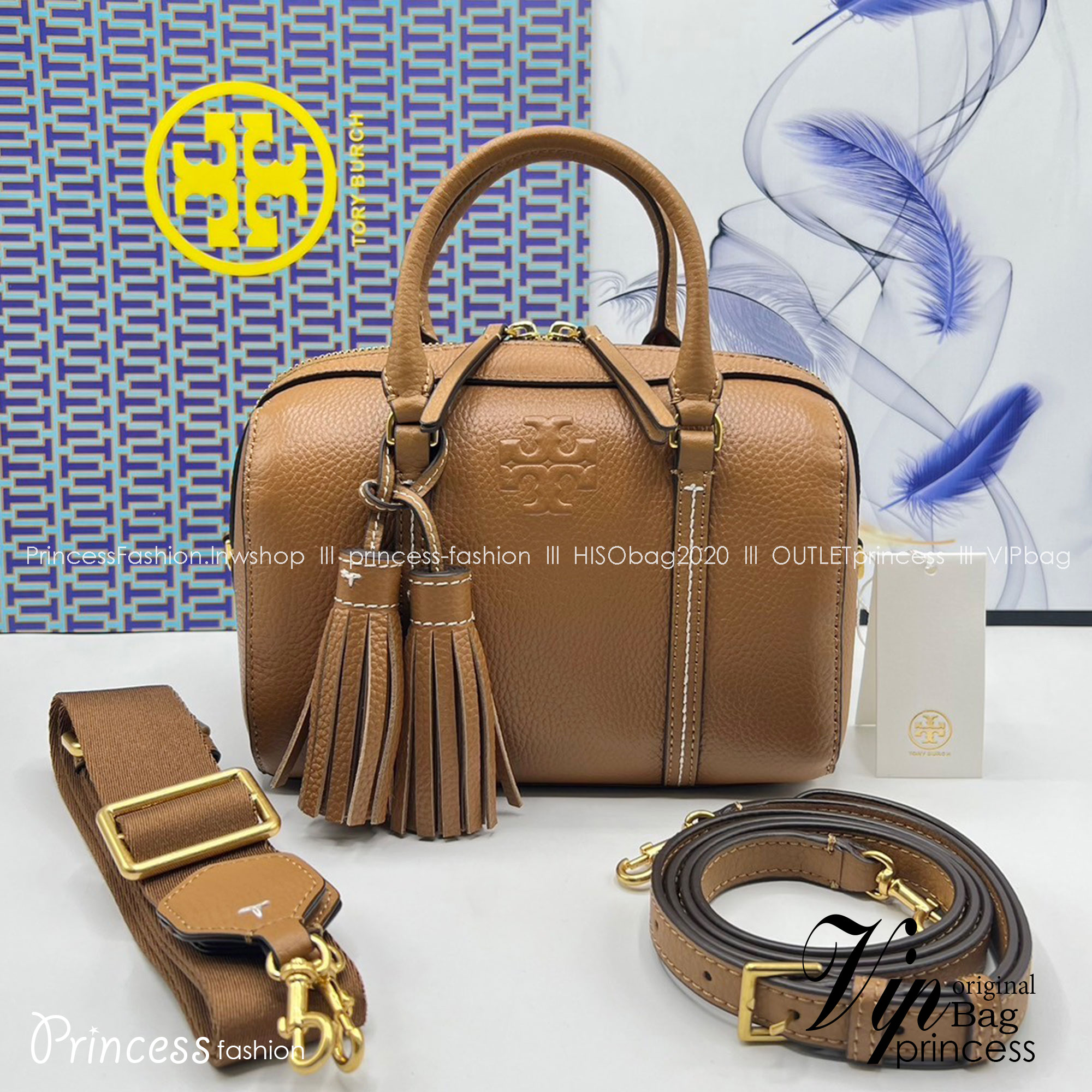 Tory Burch Thea Mini Web Satchel Crossbody Bag / Tory keepall พร้อมส่ง กระเป๋าสะพายทรงหมอนขนาดกลางกำลังน่ารัก เกรดท็อปออริจินอล