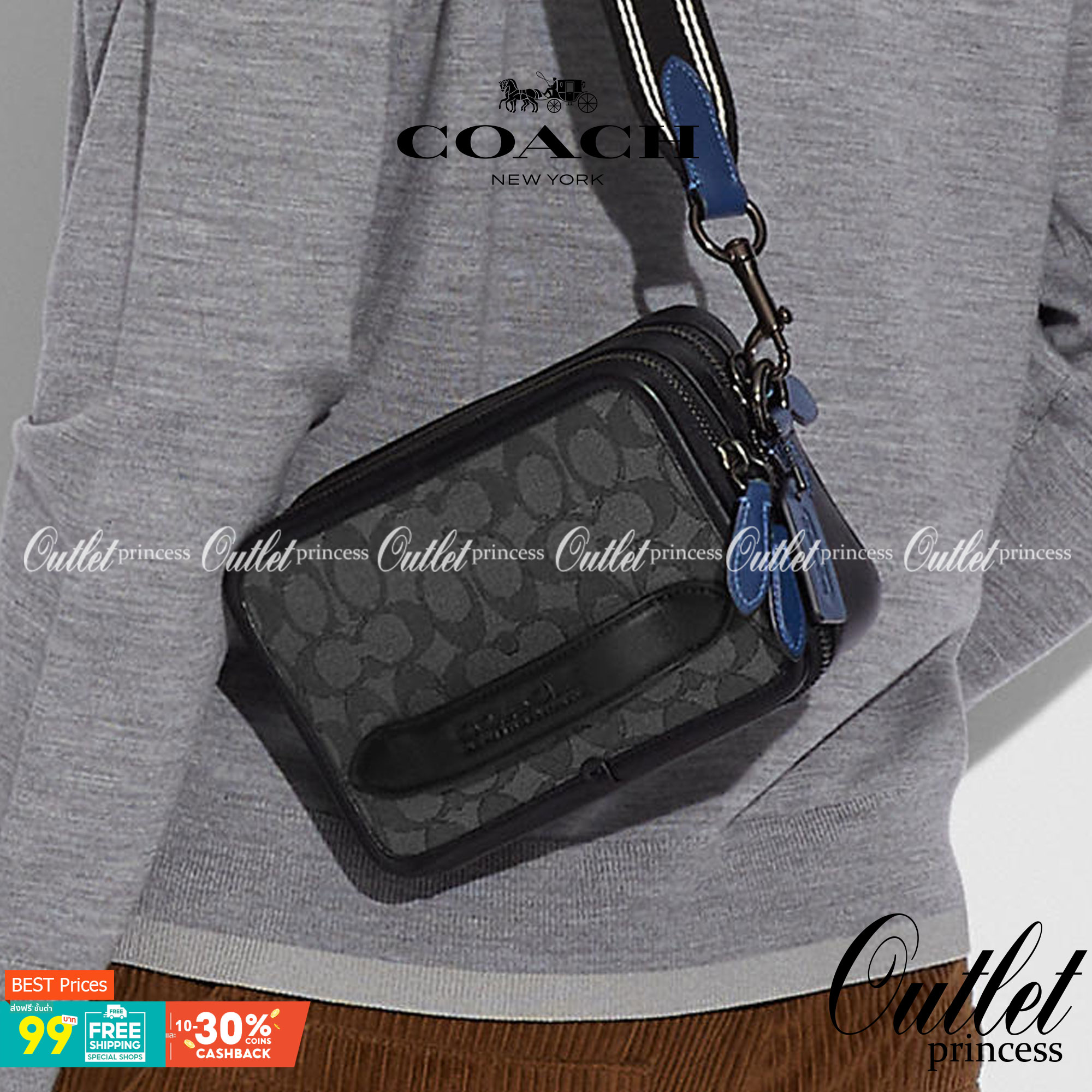 รุ่นสุดคูลล ใช้คู่ได้ทั้งชาย//หญิงเลยค่าา😘 COACH CHARTER CROSS BODY IN SIANATURE JACQUARD((C3780)) 💋พร้อมส่ง สินค้าออกใหม่ ไม่มียังไงไหว!! ✔️กระเป๋าสะพายครอสบอดี้ร์ หรือสามารถสอดมือตรงหนังด้านหน้าถือแบบเก๋ๆได้ด้วยค่าา วัสดุJacquardท