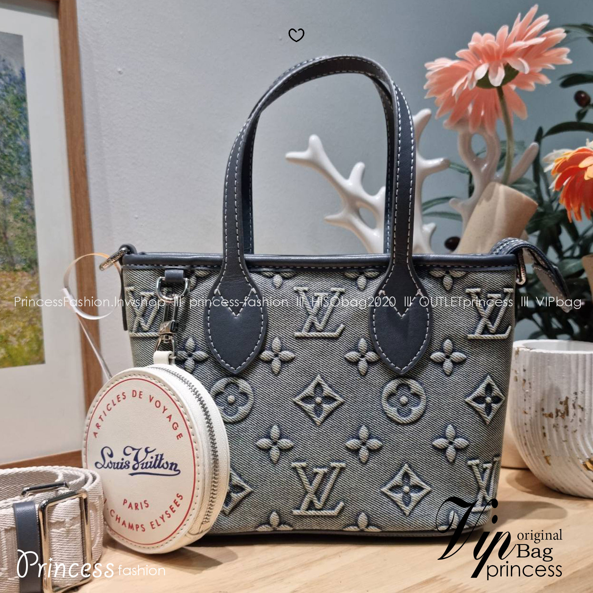LV neverfull washed denim monogram mini bag ดีไซน์ใหม่ล่าสุดก่อนใคร กระเป๋าทรงโท้ทมินิไซส์ ที่ไม่ได้เล็กตามชื่อ มาในรูปแบบ washed denim สวยคลาสสิค ดูแพงสุดๆ