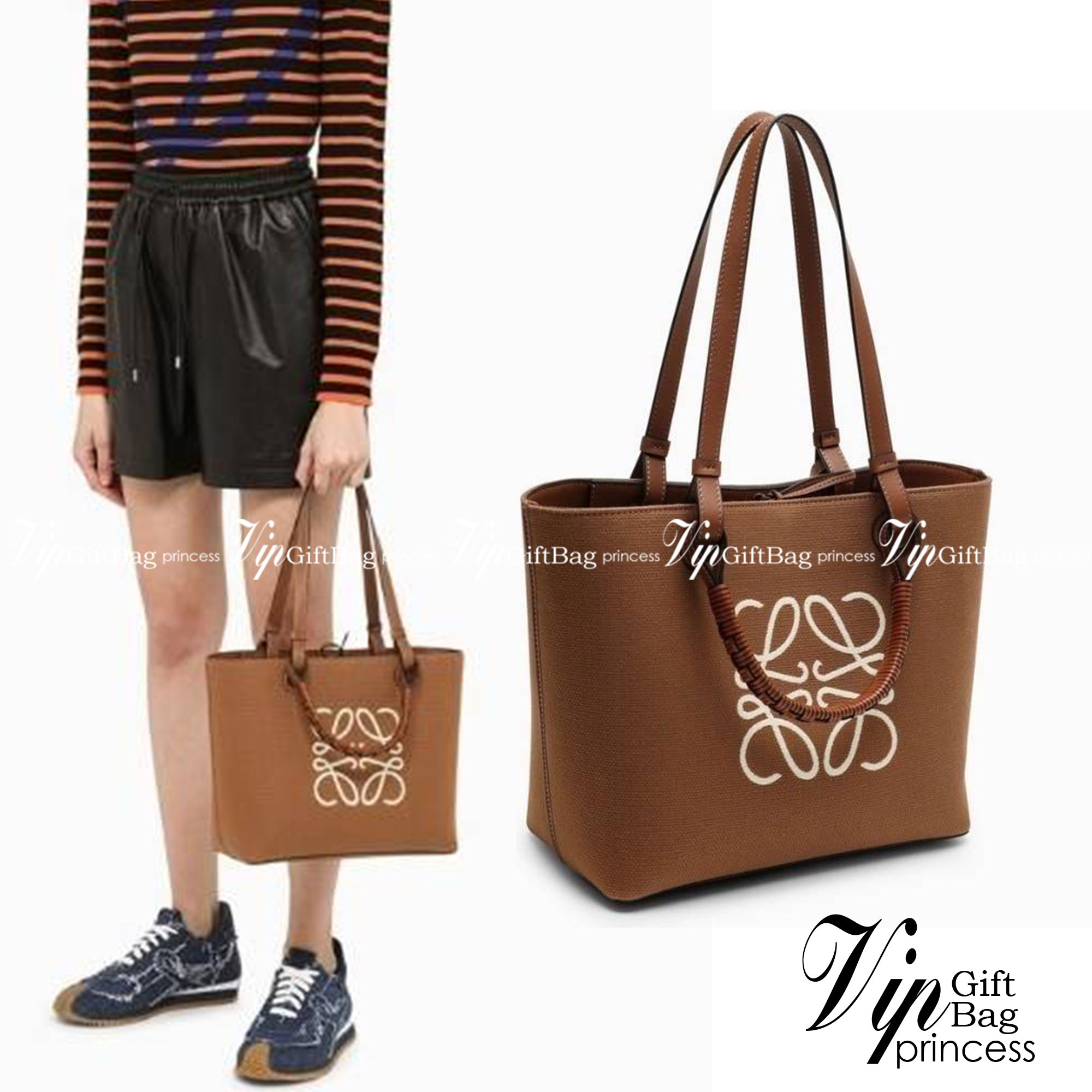 Loewe Anagram leather canvas tote bag / Loewe Tote Bag กระเป๋าโท้ทน้องใหม่ วัสดุทำจากหนังแคนวาส ใช้งานทนทาน ออกแบบมีสายสะพายไหล่และหูหิ้ว เรียกว่าใช้งานได้แบบ 2 in1 งานสวยล้ำ ไม่ซ้ำใคร ปักโลโก้ Anagram ที่ด้านหน้า เปิด-ปิดด้านบนด้วยเชือกผูก ด้านในมีช่องสำ