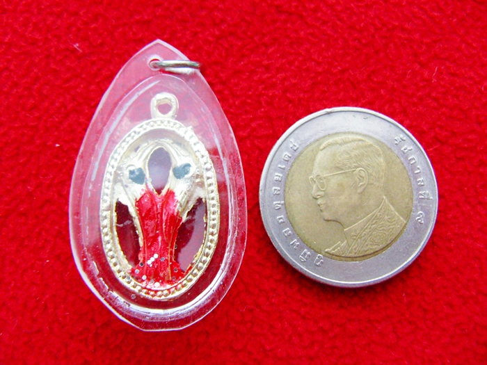 สินค้าหมดค่ะ สาริกาลิ้นทองสีแดงเลี่ยมกรอบใสพร้อมใบคาถาค่ะ