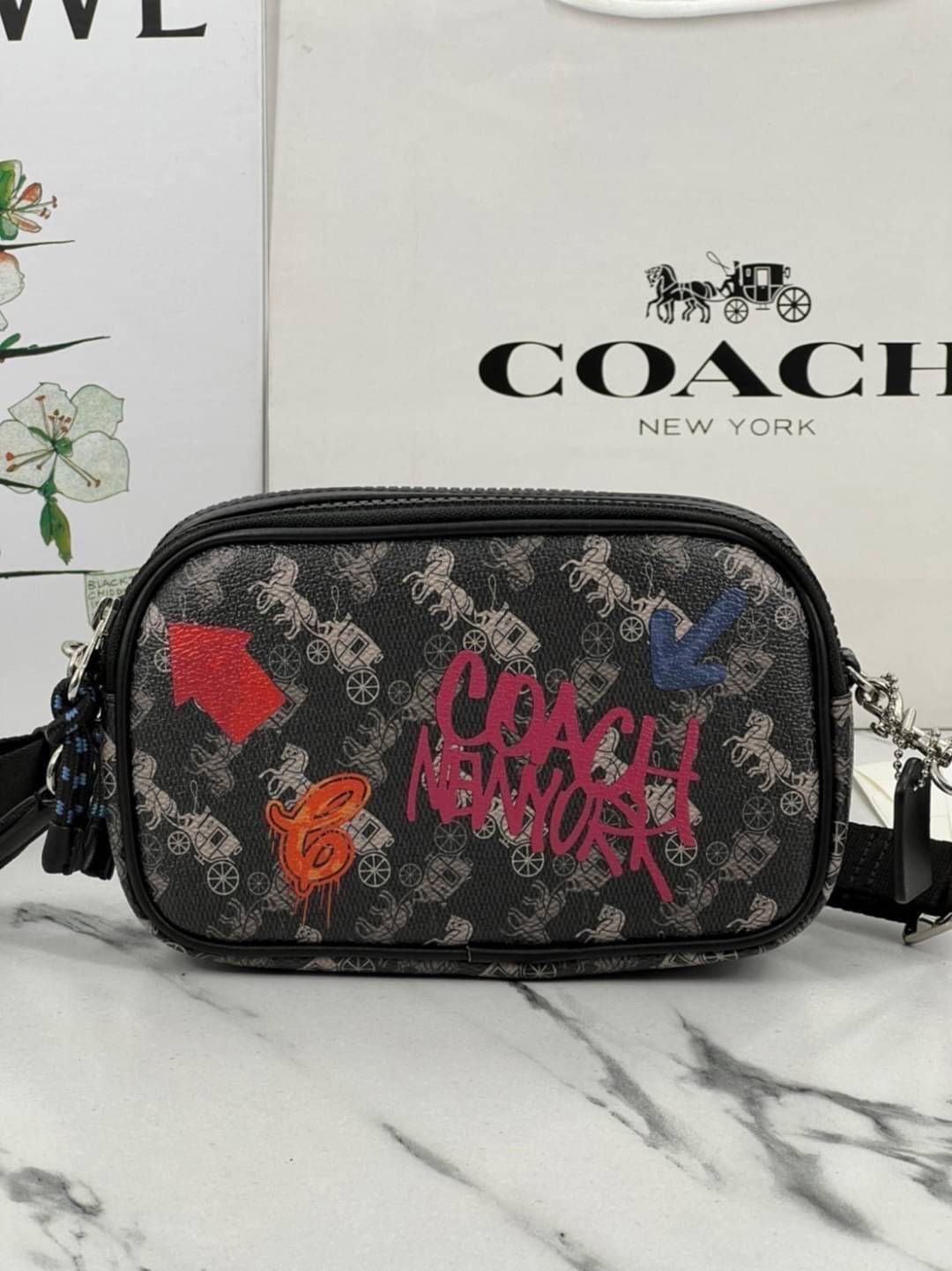 COACH CROSSBODY POUCH WITH HORSE AND CARRIAGE PRINT (F84639) พร้อมส่งที่ไทย