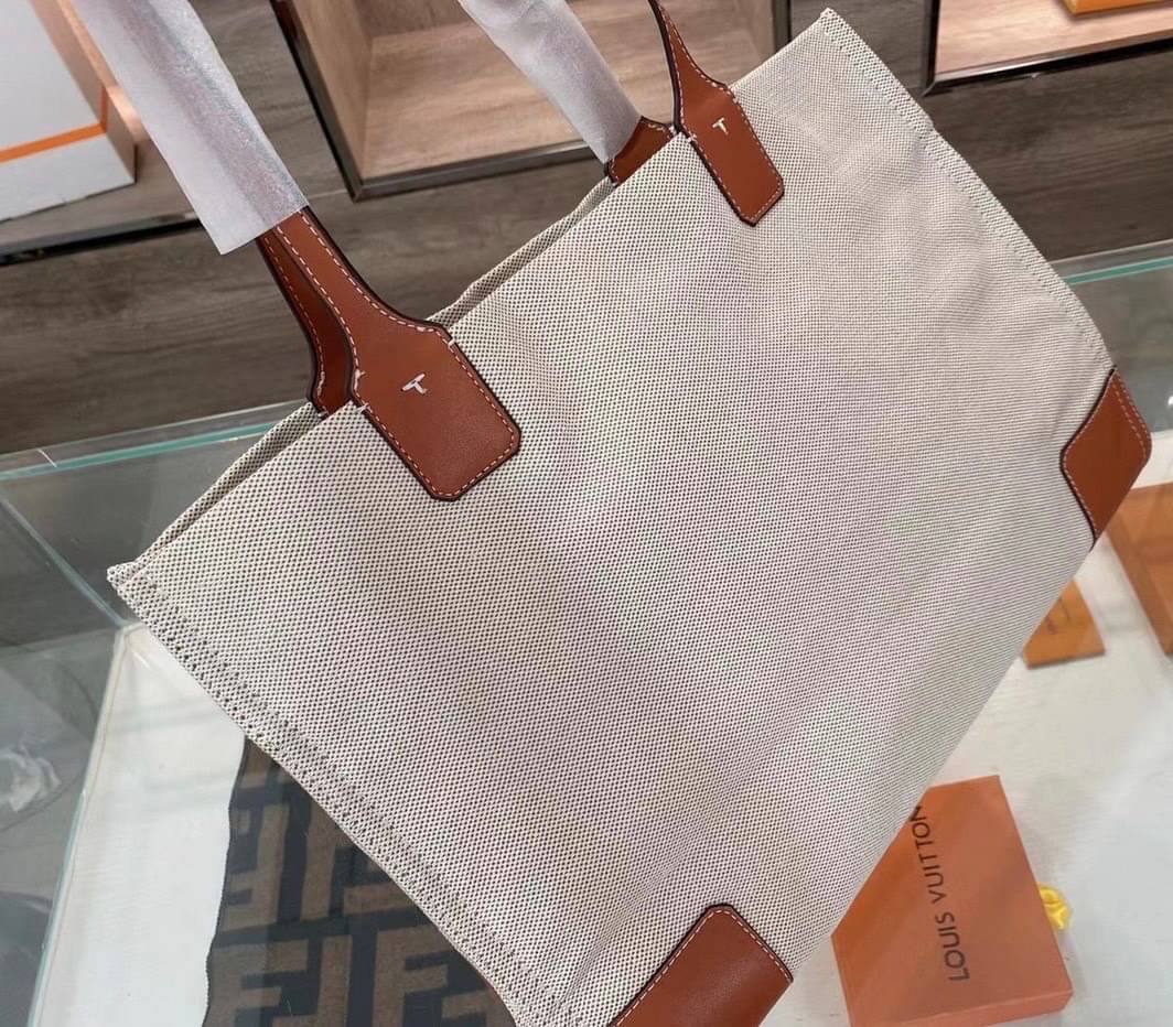 Tory Burch Canvas and Metallic Tote Bag 16”