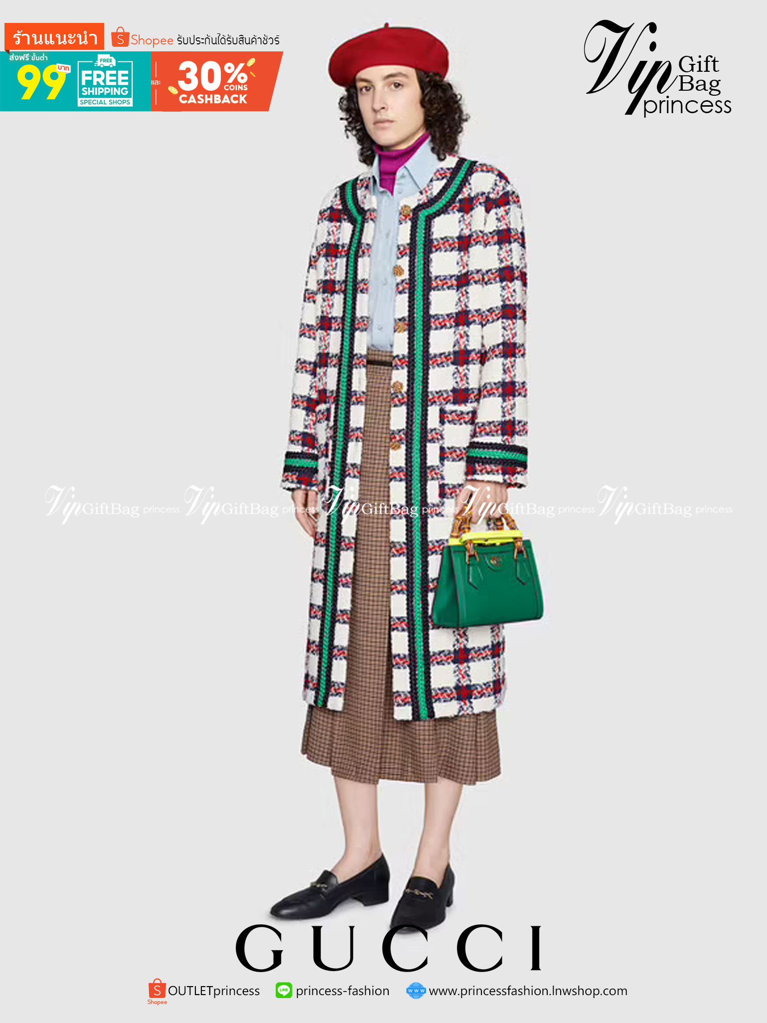 VIP GIFT 】หนังแท้ GUCCI Diana mini tote bag กระเป๋างานหูไม้ไผ่สุดคลาสสิก ดีไซน์มาใหม่พร้อมเข็ดขัดหนังสีสะท้อนแสงประดับตรงหูกระเป๋า ขนาดมินิกำลังน่ารักเลยค่ะ วัสดุหนังแท้ อะไหล่ทอง งานสวยตั้งอยู่ทรง มีสายสะพายยาว 1เส้น สามารถปรับระดับได้-ถอดได้ งานเก๋ไก๋ที