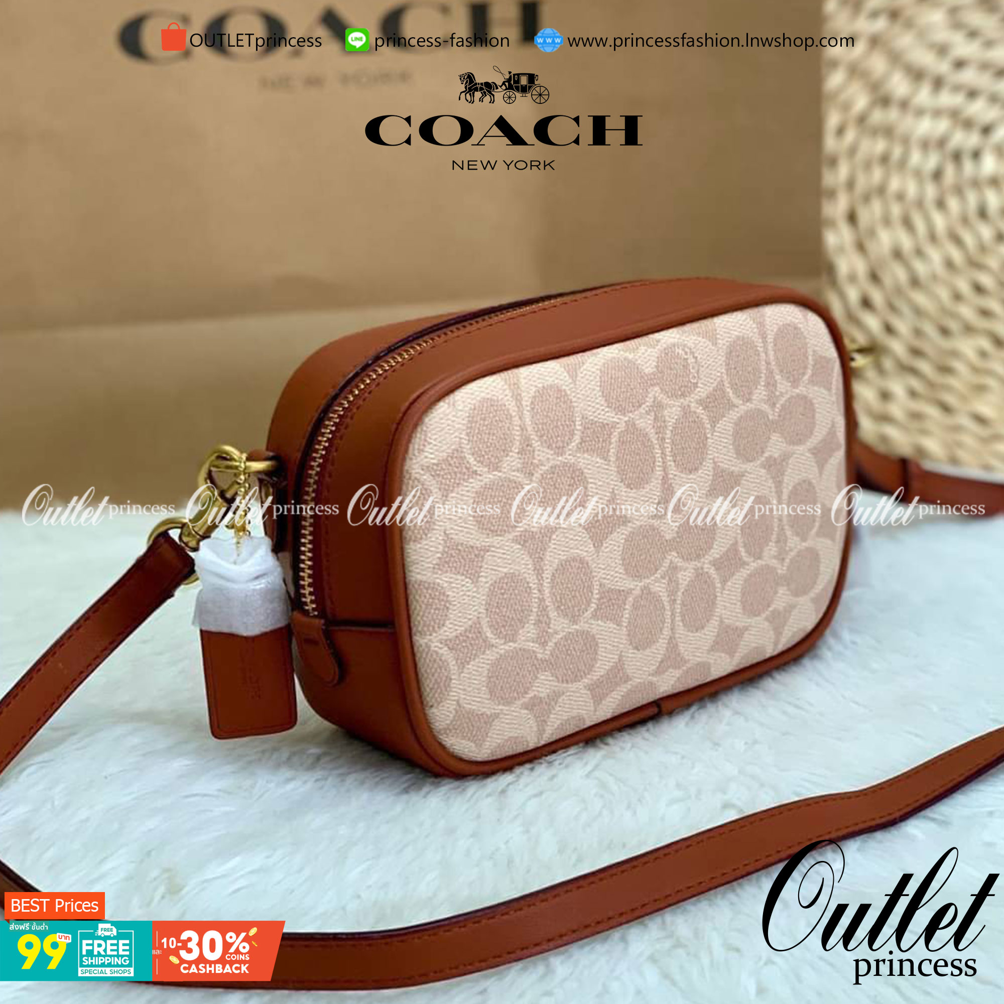 COACH Coated Canvas Signature Camera Bag 16 | Tan Rust (1025) เคลียร์สต๊อคมีไม่มากนะคะ! พร้อมส่งค่ะ! กระเป๋าทรงกล่อง pvc หนังนิ่มค่ะ เปิดปิดกระเป๋าแบบซิป ภายในสามารถใส่มือถือได้ทุกรุ่น;กระเป๋าเงินใบกลางได้;ของอื่นๆได้จุค่ะ;มีช่องซิปและช่องเล็กให้ใส่ของจุก