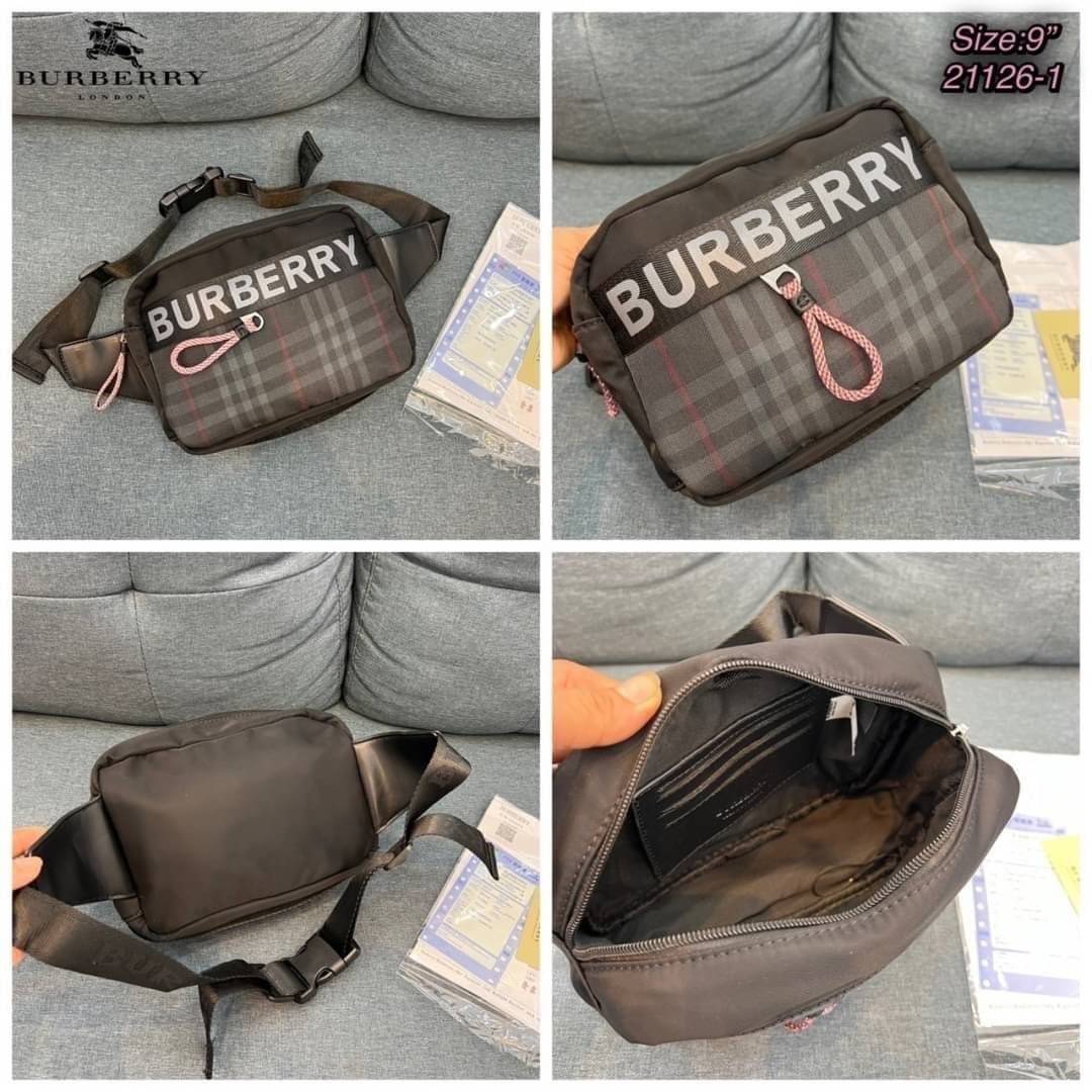 BURBERRY BELT BAG Vintage retro check กระเป๋าคาดอกผ้าในลอนอย่างดี น้ำหนักเบา ทรงสวย สามารถใช้ทั้งผู้หญิง ผู้ชาย