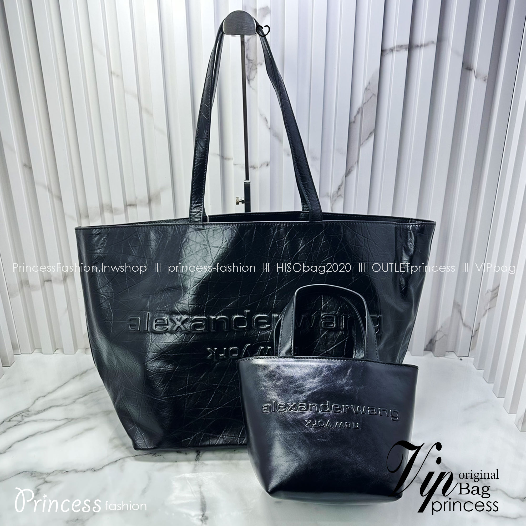 Large ALEXANDER WANG Punch Tote Bag in Crackle Patent Leather กระเป๋าทรงโท้ทใบใหญ่ งานหนังลายยับเต็มใบ เกรดออริ 1:1 ใช้งานต่างประเทศได้