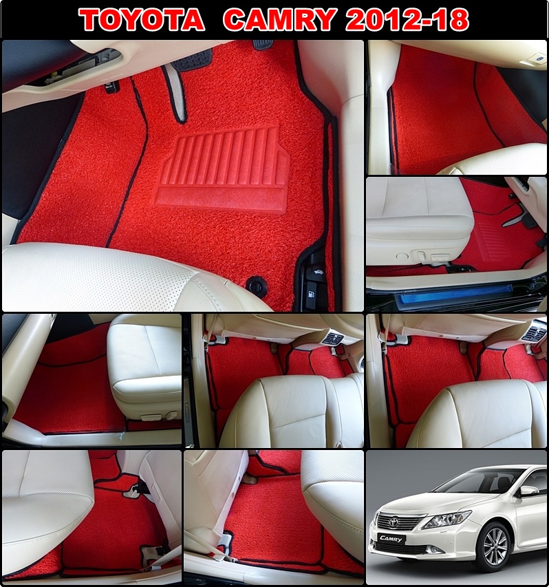 พรมดักฝุ่นไวนิลTOYOTA CAMRY ปี2012-2018 สีแดงขอบดำ เต็มคัน เข้ารูป ตรงรุ่นรถ