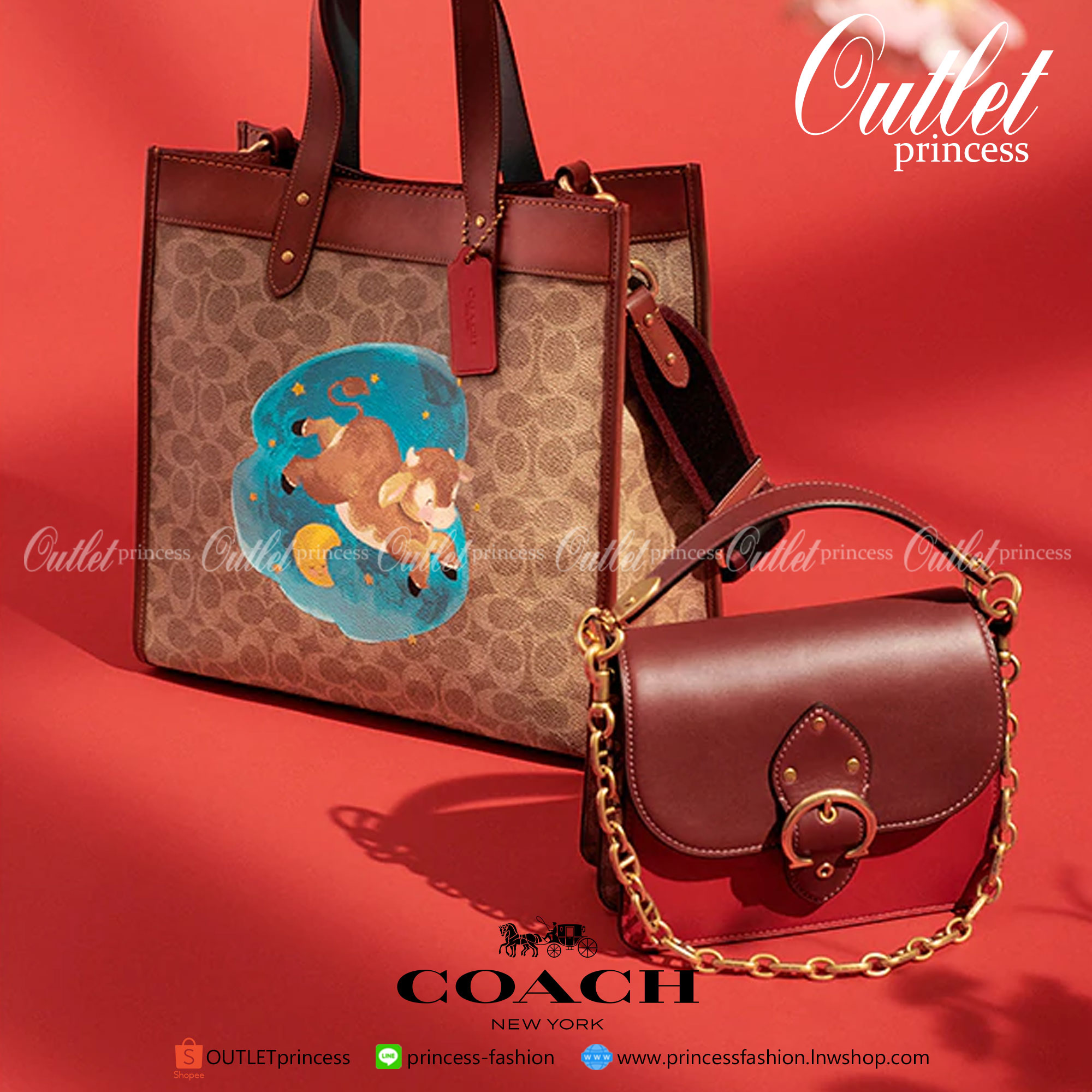 ของแท้ Coach LUNAR NEW YEAR FIELD TOTE IN SIGNATURE CANVAS WITH OX