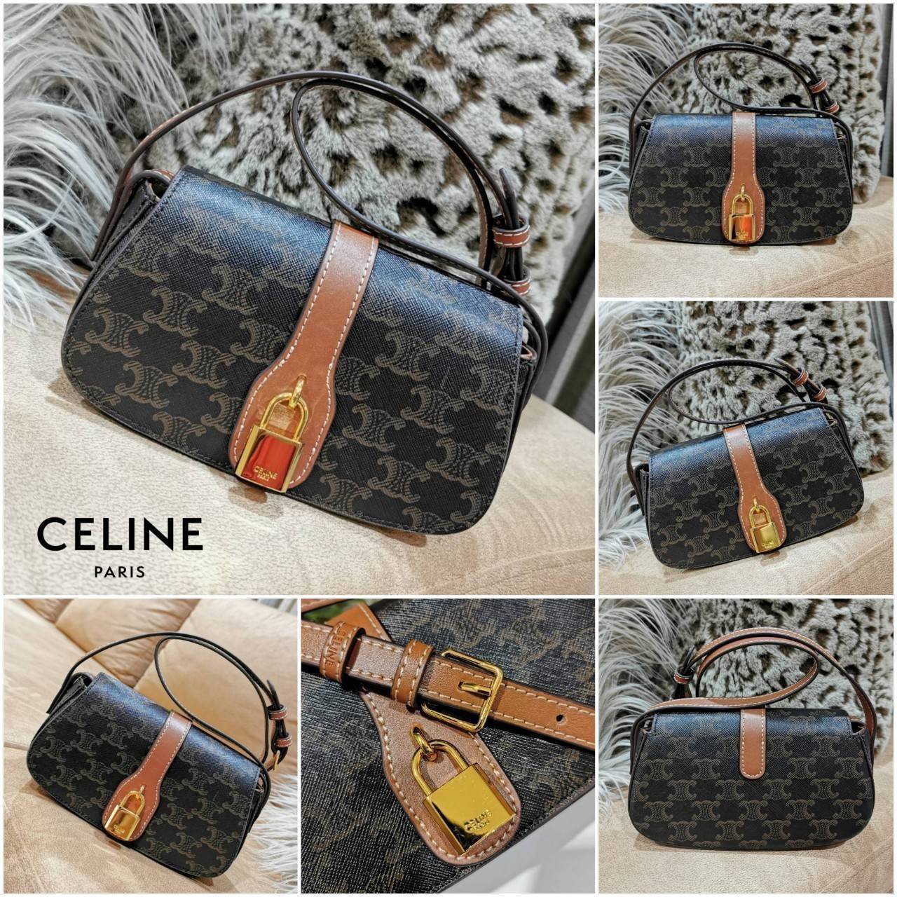 CELINE MINI CROSSBODY BAG VIP GIFT WITH PURCHASE (GWP) กระเป๋าพรีเมี่ยมกิ๊ฟ Limited Edition จาก CELINE PARFUME DUTYFREE COUNTER วัสดุ TRIOMPHE CANVAS ดีไซน์สุดคลาสสิคเปิดปิดด้วยฝาปิดแม่เหล็ก ด้านหน้าตกแต่งด้วยแม่กุญเเจแบรนด์สามารถใช้งานจริงได้ ภายในโล่งมี