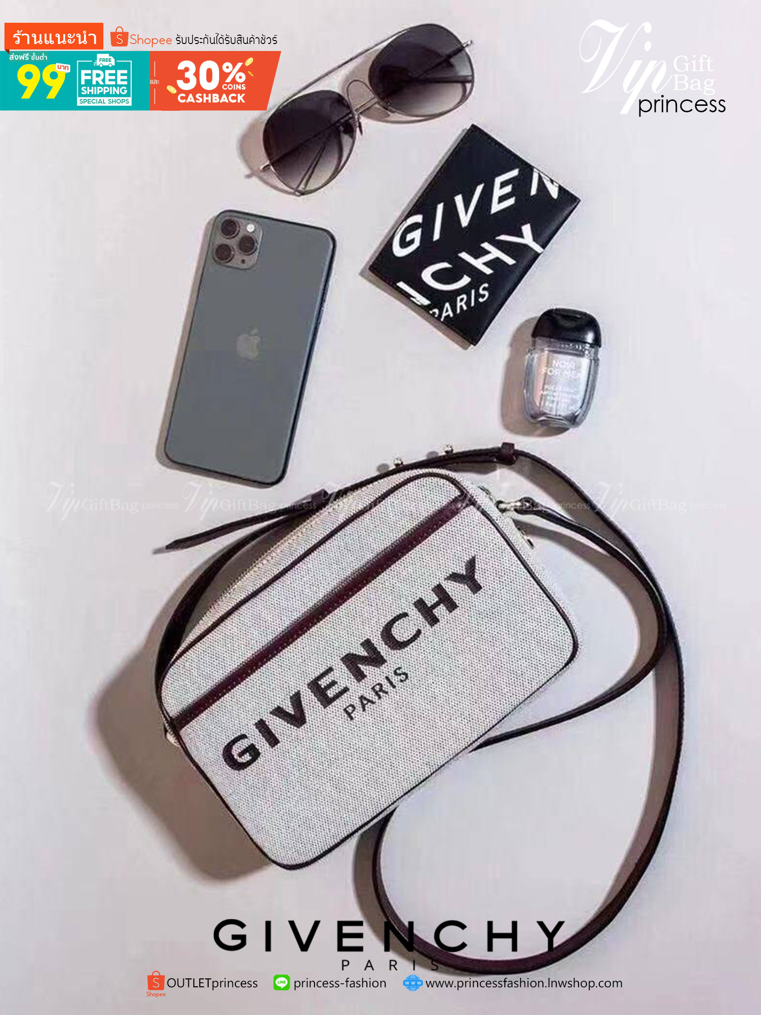 พรีเมี่ยมกิ๊ฟแท้ 100% 】พร้อมส่งที่ไทย ที่นี่ที่เดียว VIP gift Givenchy Bond solo bag หนังแท้ (black,red)