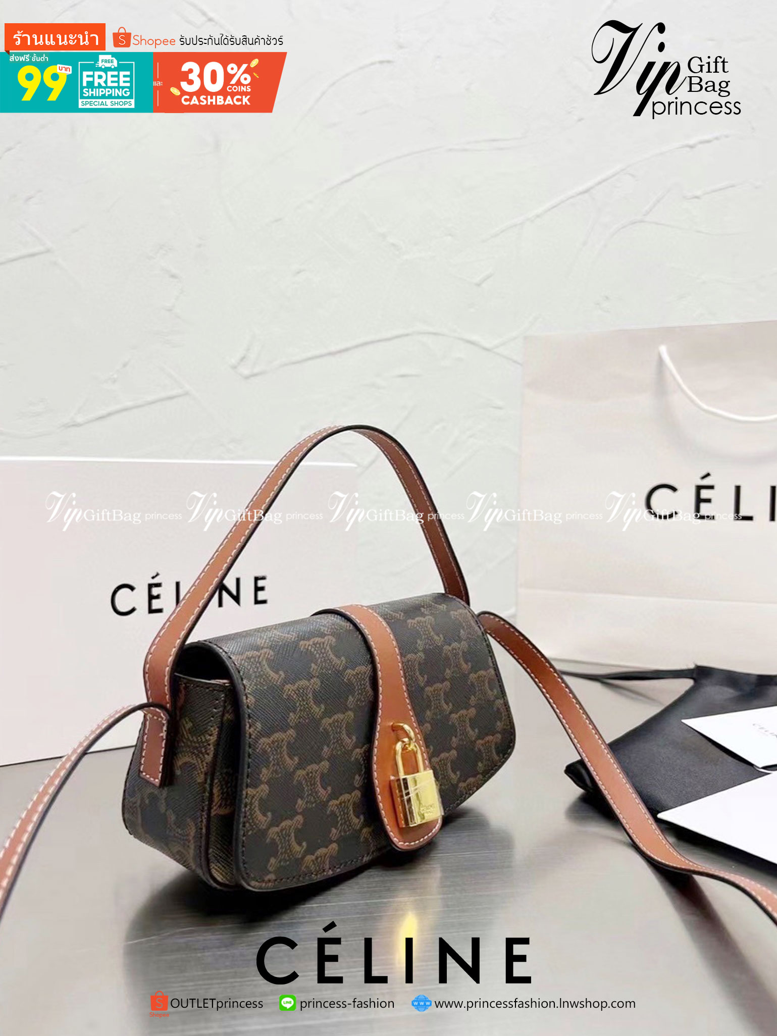 VIP 】CELINE TABOU CLUTCH BAG CELINE MINI CROSSBODY BAG (GWP) วัสดุ Triomphe Canvas หนังสวยอยู่ทรงกันน้ำได้ ขนาดกำลังน่ารัก การออกแบบที่เน้นความเรียบแต่หรู มาพร้อมสายสะพายสั้นและสายสะพายยาว สำหรับสะพายไหล่ สายปรับระดับสั้น-ยาวได้ (ถอดไม่ได้) โดดเด่นที่ด้าน