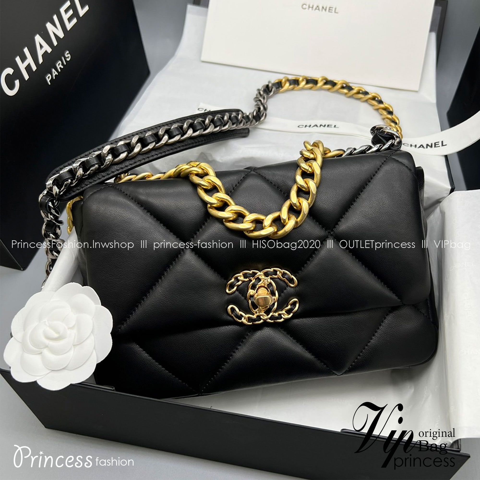 CHANEL 19 HANDBAG กระเป๋าสะพายดีไซส์คลาสสิคหนังแท้นิ่มเงาสวย เกรดออริ ท็อป สลับแท้ 1:1 เกรดดีสุด ผ่านทุก ตม ใช้งานต่างประเทศได้