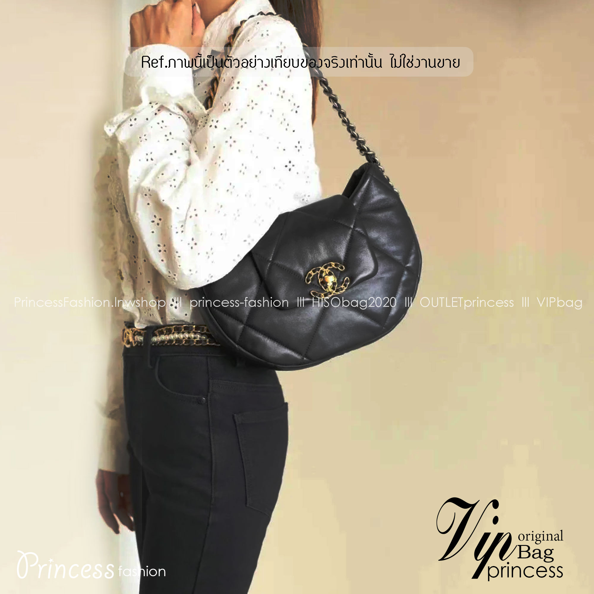 CHANEL 19 Hobo Bag Black Mixed Metal Hardware กระเป๋าสะพายหนังแท้ เกรดออริ ท็อป สลับแท้ 1:1 ผ่านทุก ตม ใช้งานต่างประเทศได้