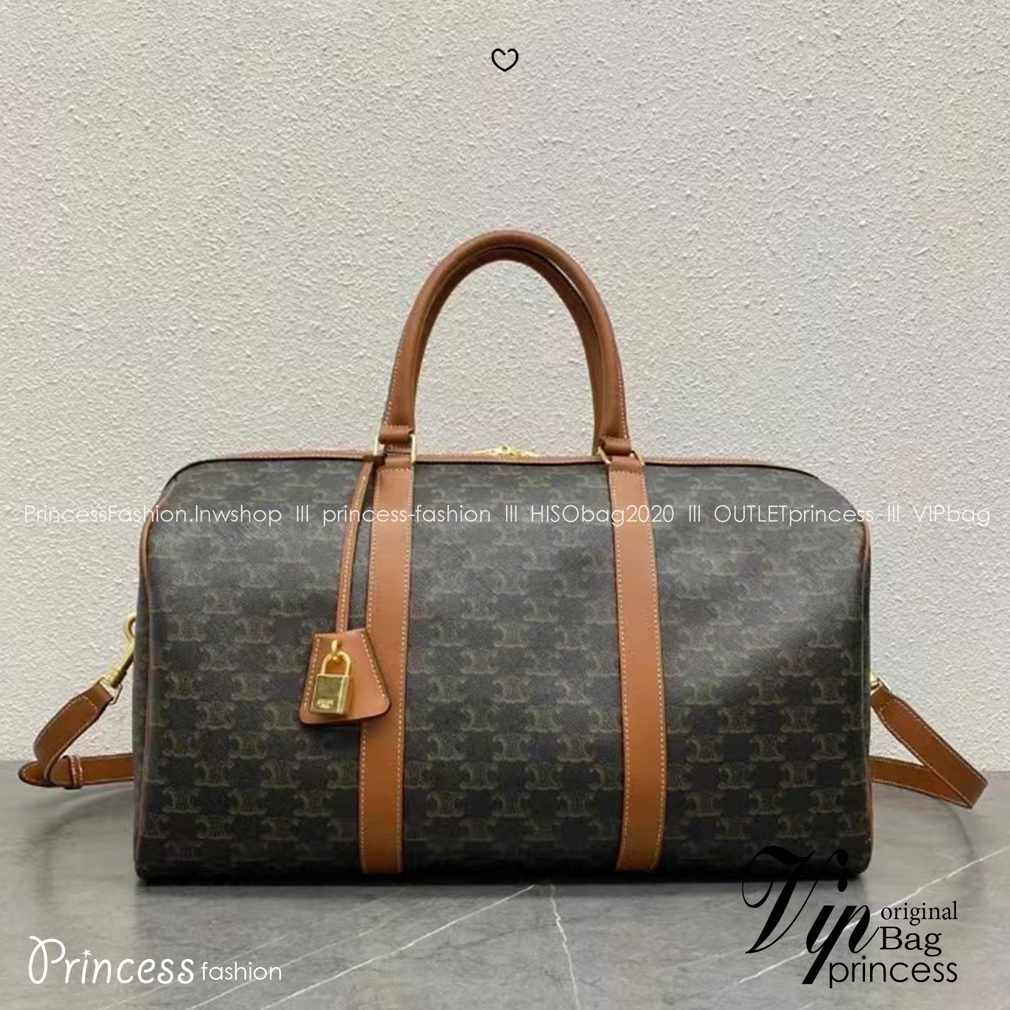 ORI หนังแท้ | CELINE Large Travel Bag IN Triomphe Canvas and Leather กระเป๋าสะพายสไตล์เดินทาง keepall ใบใหญ่จุสัมภาระได้เยอะ หนังขึ้นลาย Signature สวยหรูสุดคลาสสิค ดีไซน์ไม่มีเอ้าท์