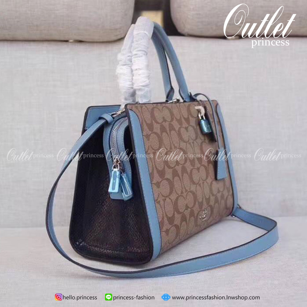 Coach ZOE CARRYALL IN SIGNATURE CANVAS Signature coated canvas and refined calf leather Inside multifunction pockets Zip closure, fabric lining Handles with 4 1/4" drop Outside open pocket