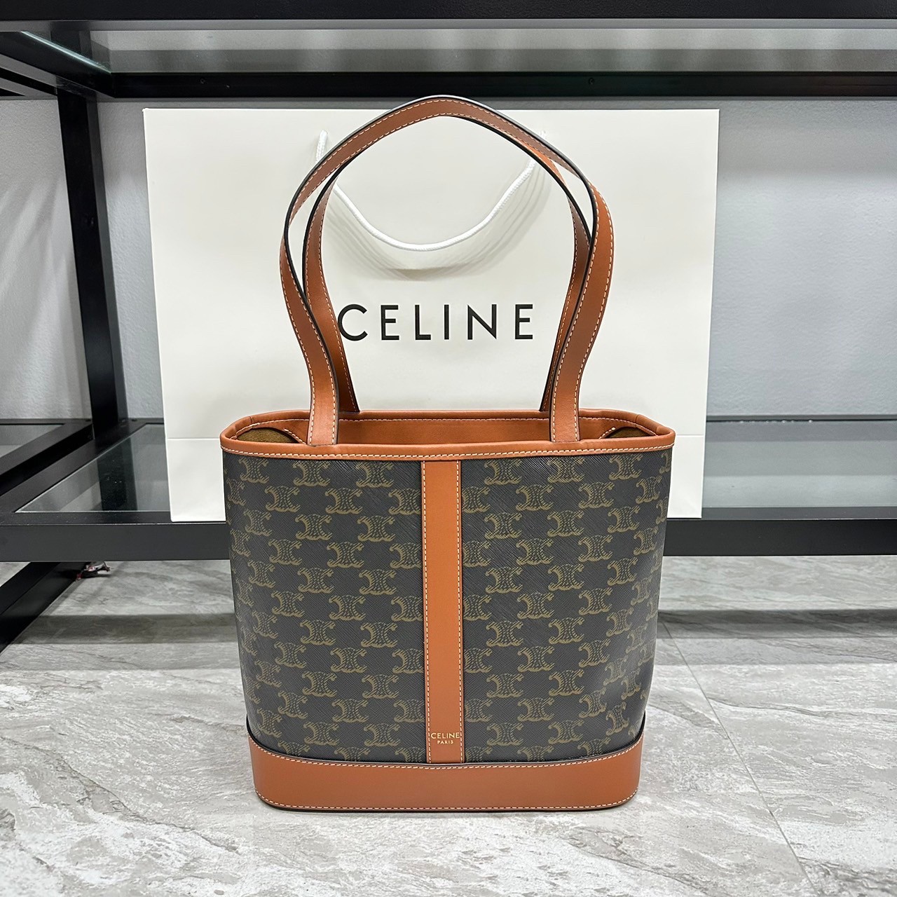CELINE BUCKET BAG 10" / CELINE CABAS IN TRIOMPHE CANVAS TAN กระเป๋าสะพายทรงโท้ท บัคเก็ตสวยอยู่ทรง เรียบหรูดูแพง เกรดออริ 1:1