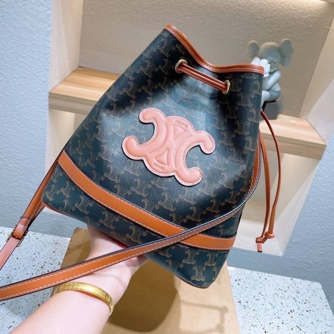 CELINE a monogram canvas bucket bag Size 10”
