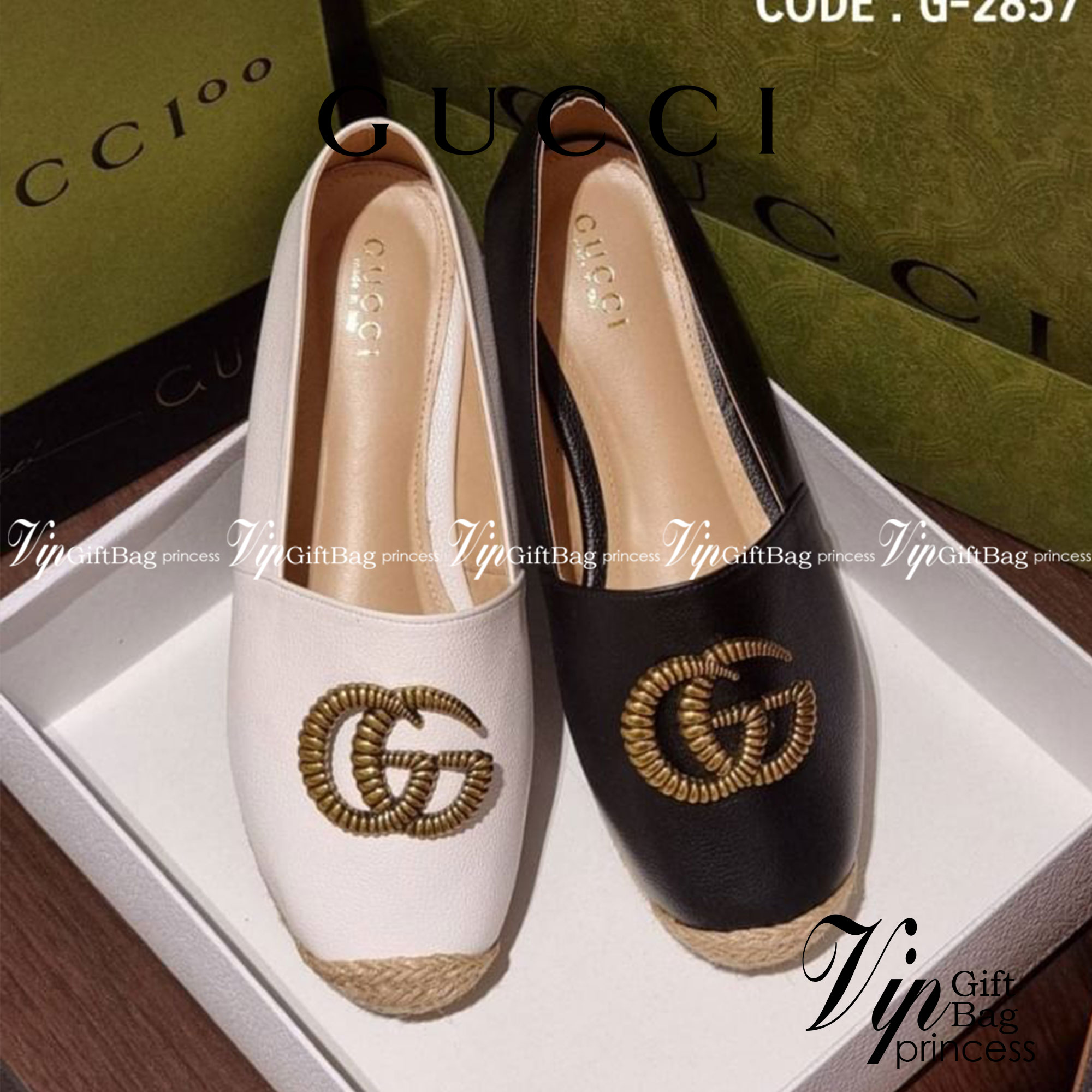 Gucci คัชชู หน้ายู ใส่สบาย น้ำหนักเบา วัสดุหนัง PU ด้านบนติดโลโก้แบรนด์ สวย หรู ดูแพงเกินราคาขาย