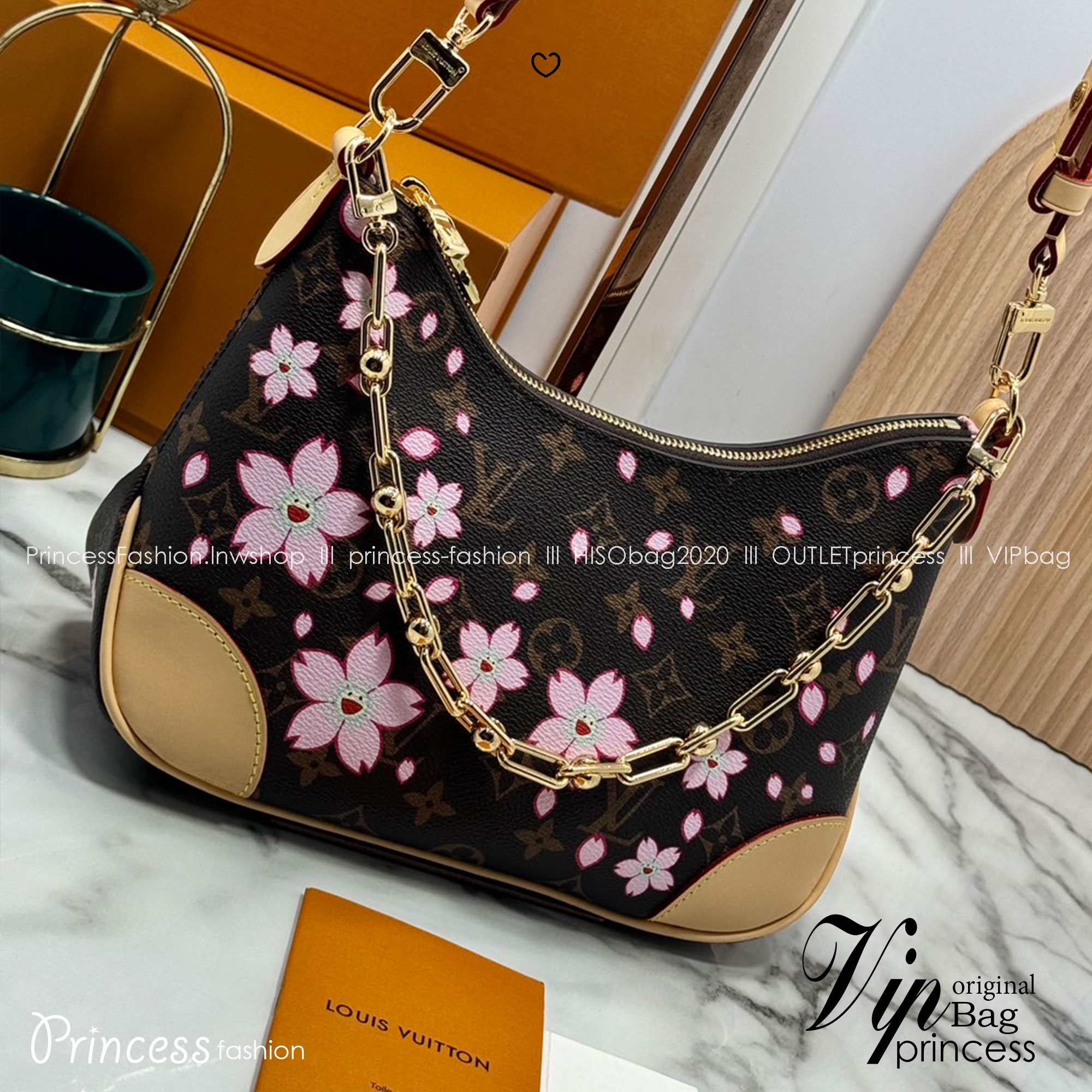 TOP ORI หนังแท้ | เกรดดีสุด LV x TM Boulogne PM Cherry Blossom bag กระเป๋าสะพาย ดีไซน์คลาสสิครุ่นสุดปัง ปรับลุคให้มีชีวิตชีวาด้วยลายดอกไม้เชอรี่บลอสซั่ม คอลใหม่สุดเอ็กซ์คลูซีฟ