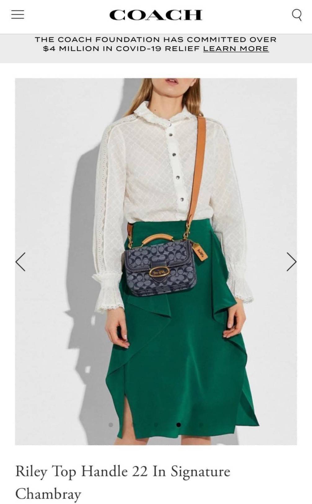 Coach Riley Top Handle 22 In Signature Signature chambray and glovetanned leather