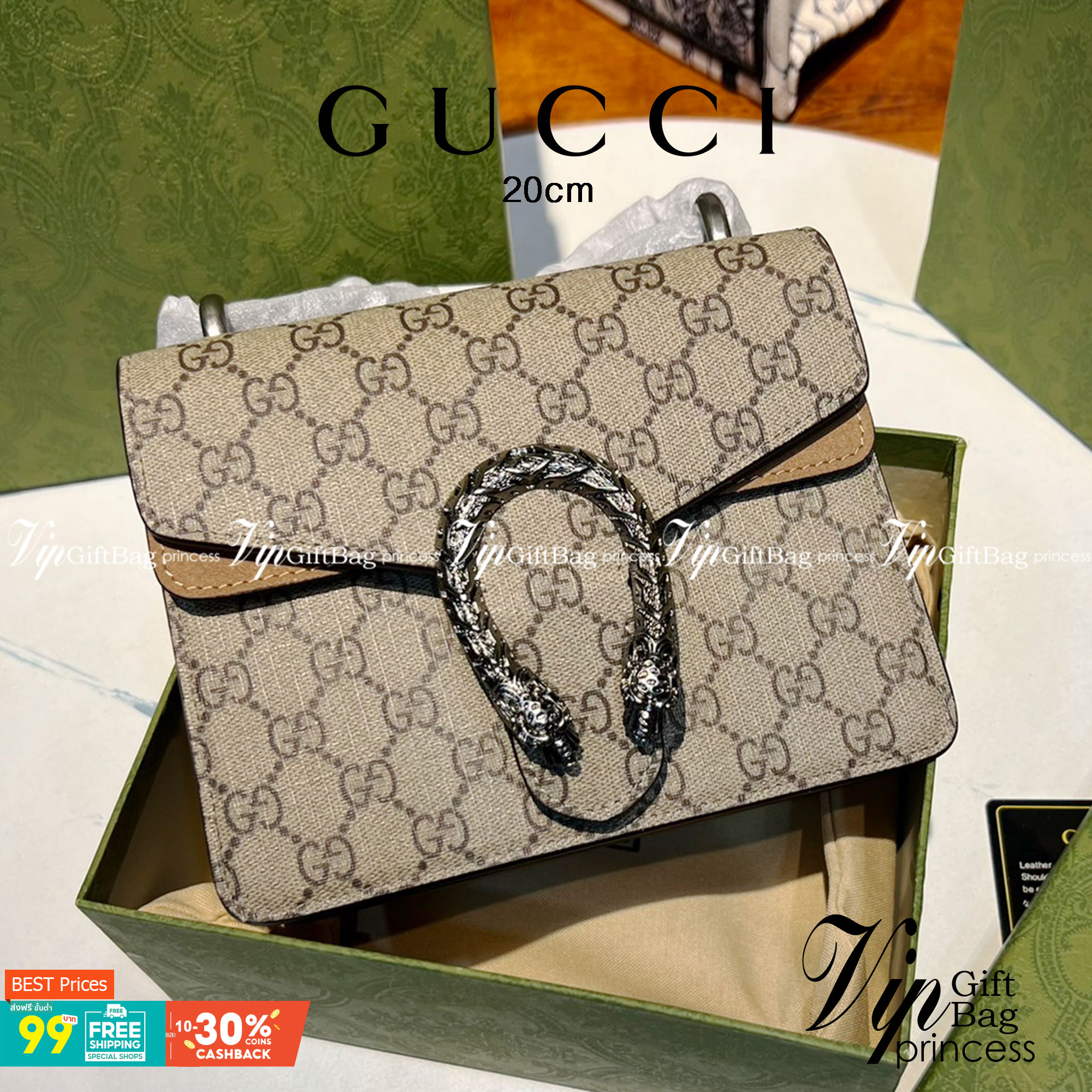 20CM / 7.5" หนังแท้ GUCCI Dionysus GG Supreme mini bag ฮอตไอเท็ม รุ่นนี้ขายดีขายหมด สวยหรู คุณหนู ผู้ดีมาก!! นานๆ มาจะมาน้าา รุ่นหายากค่ะ กระเป๋าสะพายข้าง ดีไซน์อยู่ทรง ขนาดกำลังสะดวกใช้สำหรับสาว วัสดุหนังแท้เต็มใบ ภายในแบ่งสัดส่วนได้เป็นอย่างดี งานจ