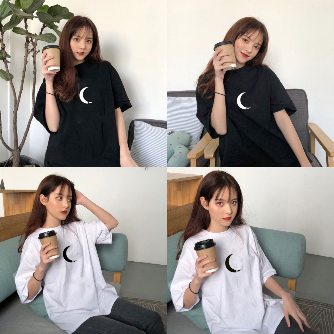 พร้อมส่ง 2 สี 🌈 Moon tops เสื้อยืดผ้า Cotton 100% แขนสั้นโอเวอร์ไซส์ (IB35814)