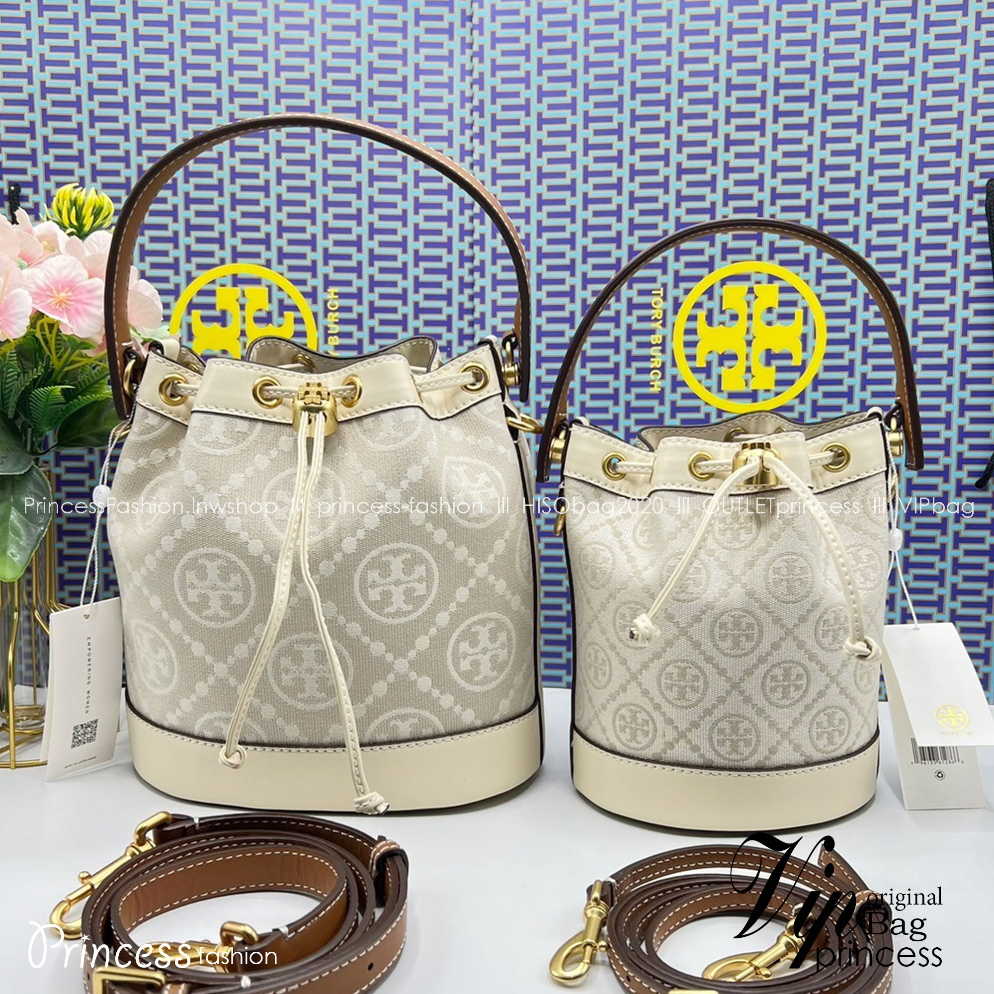 TORY BURCH Mini T Monogram Bucket Bag jacquard black / Tory Mini Bucket Bag กระเป๋าทรงบัคเก็ต ไซส์มินิ สีดำสุดคลาสสิก สีดำคลาสสิก กระเป๋าทรงขนมจีบ รุ่นใหม่ล่าสุด วัสดุผ้าแจคการ์ด ตัดขอบหนังสวย
