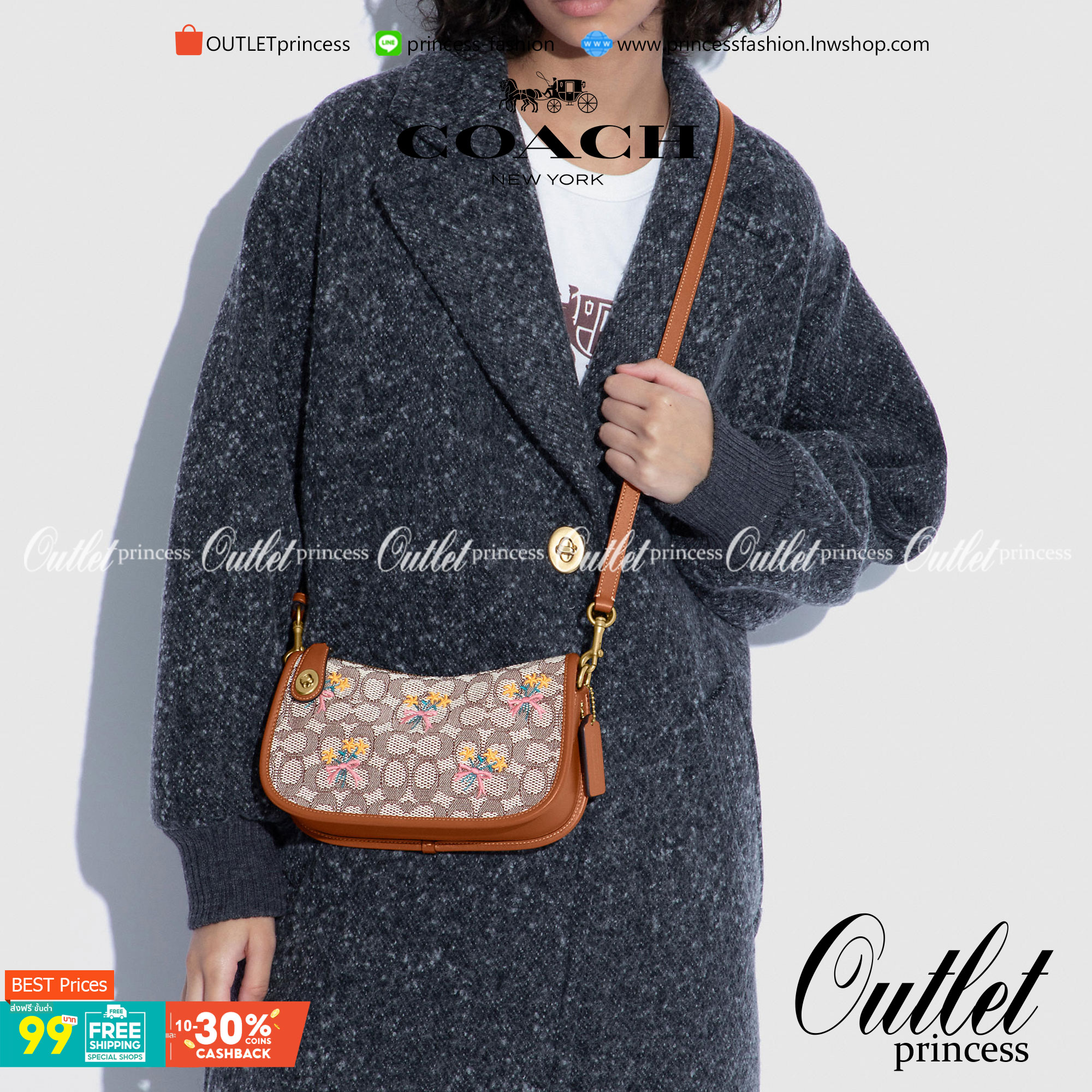 รุ่นใหม่ล่าสุด ต้อนรับหน้าหนาวนี้กันค่าา🎀 COACH SWINGER BAG IN SIGNATURE TEXTILE JACQUARD WITH BOUQUET MOTIF EMBROIDERY ((C6289)) พร้อมส่งที่ไทย จำนวนจำกัด สวยมากๆค่ะ! กระเป๋าหิ้วได้//สะพายข้างได้ วัสดุJacquardทอลายแบรนด์+หนังแท้ ได้ลงตัวสวย ดูคลา