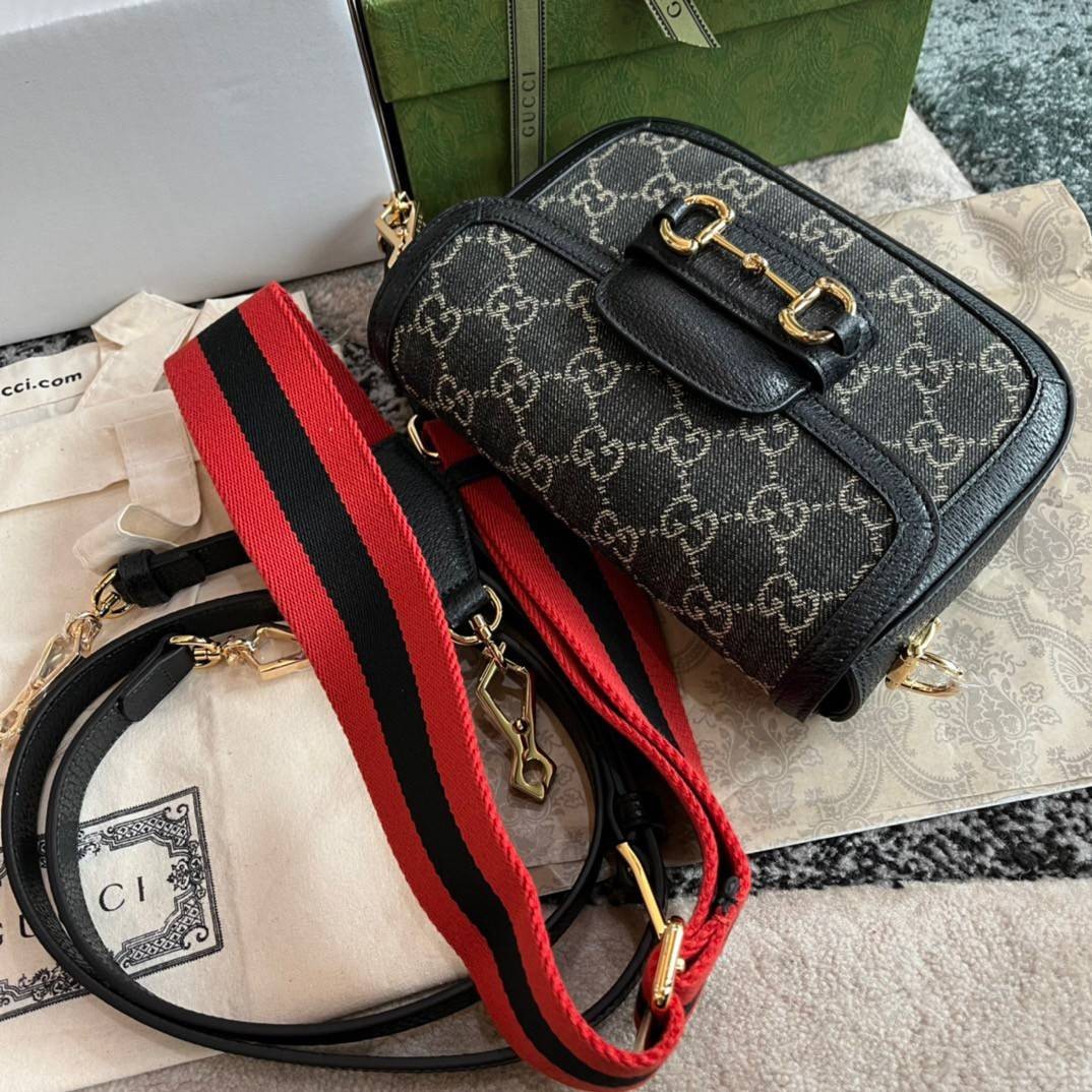 Gucci Horsebit 1955 mini bag GG Denim Jacquard Bag พร้อมส่ง เกรดท็อปออรินอล งานเหมือนสุด หนังแท้ สวยงามตามรูป TOP ORIGINAL 1:1 เกรดเทียบแท้ ใช้สลับแท้ได้ ใช้งานต่างประเทศได้