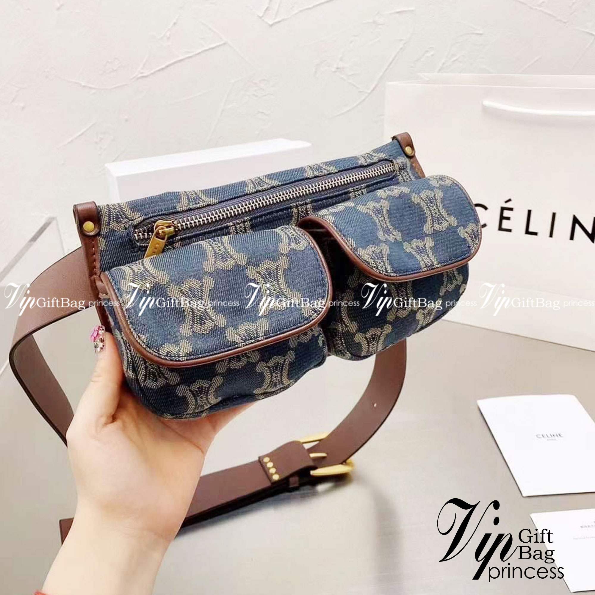 CELINE Macadam Denim Belt Bag / Celine Denim waist bag / Celine Denim Belt Bag กระเป๋าคาดอก/คาดเอวเซลีน งานผ้าแคนวาสเดนิมอย่างดี ใช้งานทน สายหนัง ภาพถ่ายจากงานขายจริง คุณภาพเทียบแท้ ใช้งานต่างประเทศได้