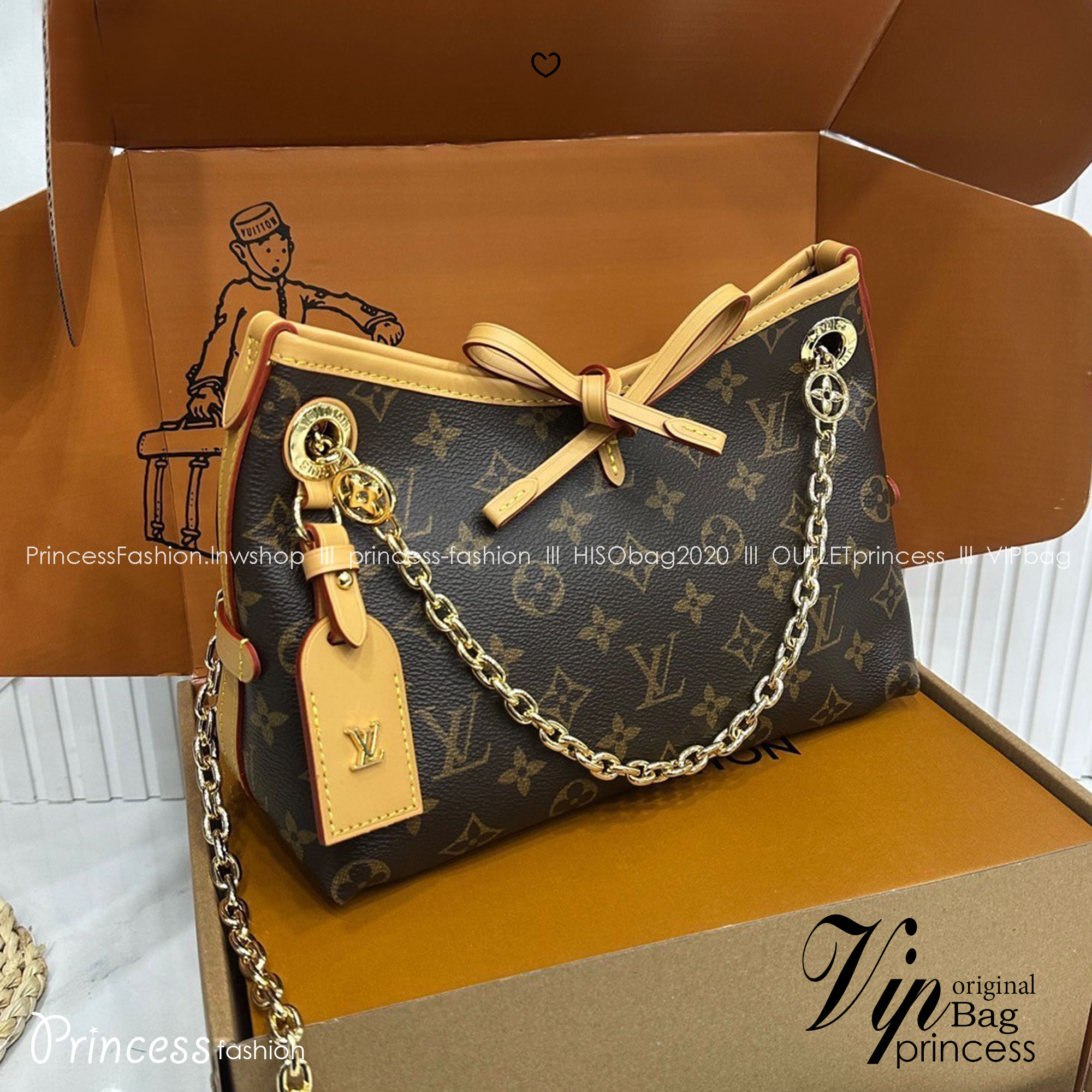 LV CarryAll BB bag Monogram Canvas กระเป๋าสะพายแครี่ออล ไซส์ใหม่ ดีไซส์ใหม่สุดไอคอนิกปรับโฉมใหม่ประจำฤดูกาลในดีไซน์สุดชิค ตกแต่งสายโซ่สีทองงดงามด้วย Monogram Flower