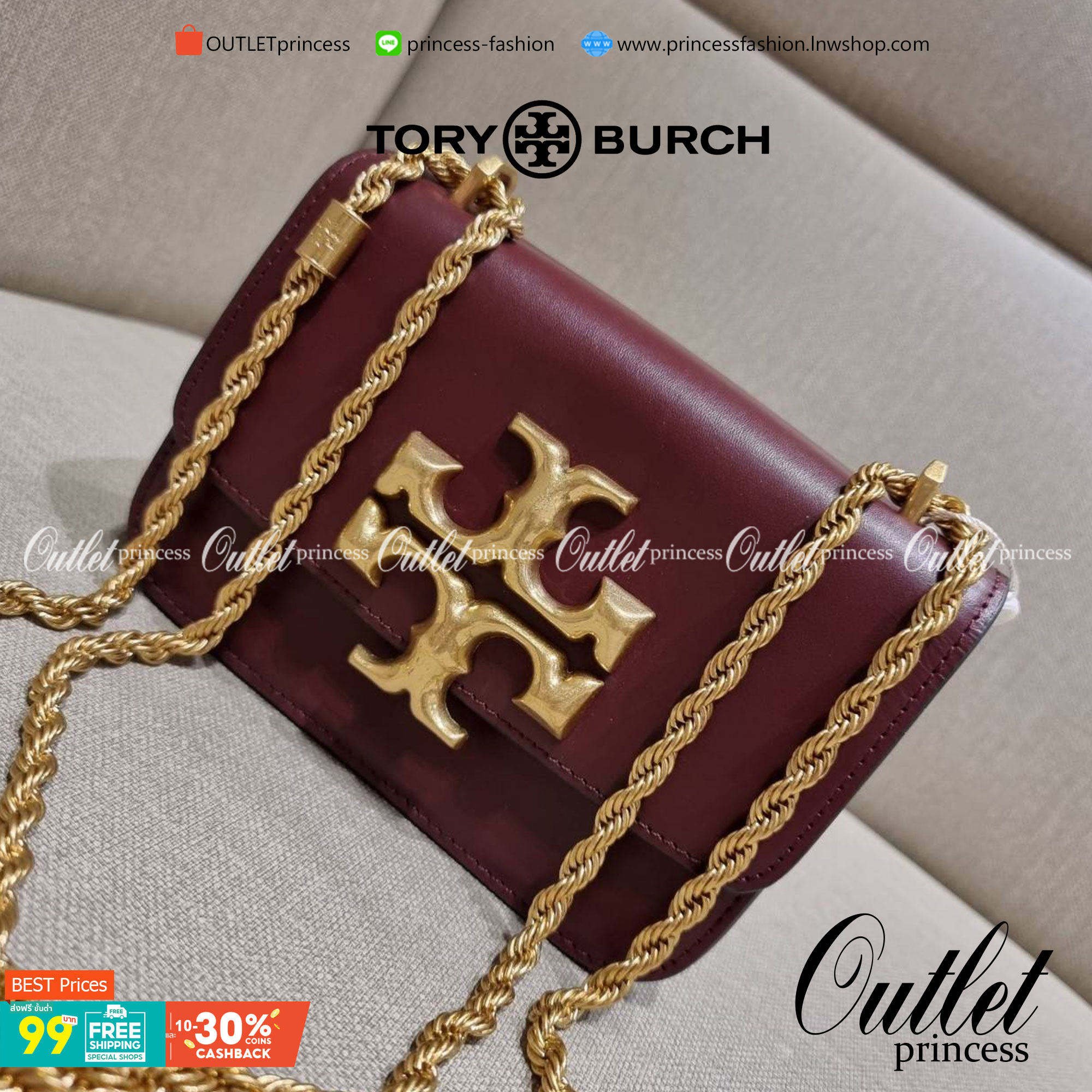 TORY BURCH ELEANOR SMALL CONVERTIBLE SHOULDER BAG ฮอตไอเท็ม รุ่นนี้ขายดีขายหมด คัมแบค!! สวยหรู คุณหนู ผู้ดี!! หายากมากที่สุด!! กระเป๋าสะพายข้าง ดีไซน์อยู่ทรง ขนาดกำลังสะดวกใช้สำหรับสาว วัสดุหนังแท้เต็มใบ สีทูโทน เปิด-ปิดด้วยแถบแม่เหล็ก ภายในแบ่งสัดส่วนได้
