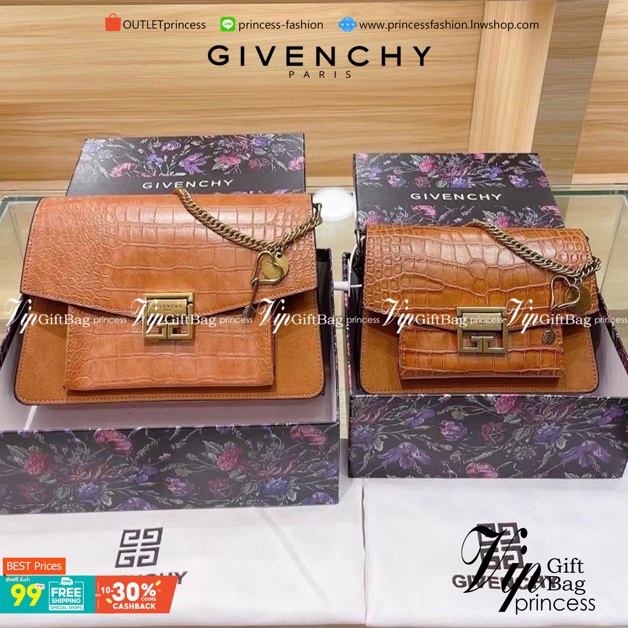 GIVENCHY GV3 CROCODILE-EFFECT SHOULDER BAG กระเป๋าสะพายหนังลายจระเข้ เปิดหน้าอะไหล่ทอง สวยหรูดูแพงตามแบบฉบับแบรนด์ งานจริงสวยจริงจังมากกก ไม่พูดเยอะ ควรมีค่าา!!!
