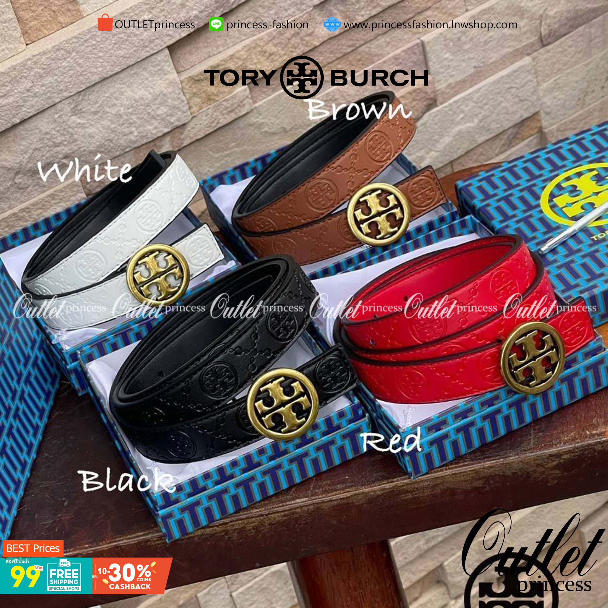 Tory burch Midnight with Tag Logo Monogram Embossed Leather Belt เป็นเข็มขัดที่ตอบโจทย์ของคุณได้อย่างลงตัวทุกสไตล์การแต่งตัว ไม่ว่าจะใส่คู่กับเดรสหรือกางเกงยีนส์ก็ดูดีทีเดียว เพราะหัวเข็มขัดโดดเด่นด้วยดีไซน์ทรงกลมรูป Double T ที่เป็นสัญลักษณ์ประจำแบรนด์ ส