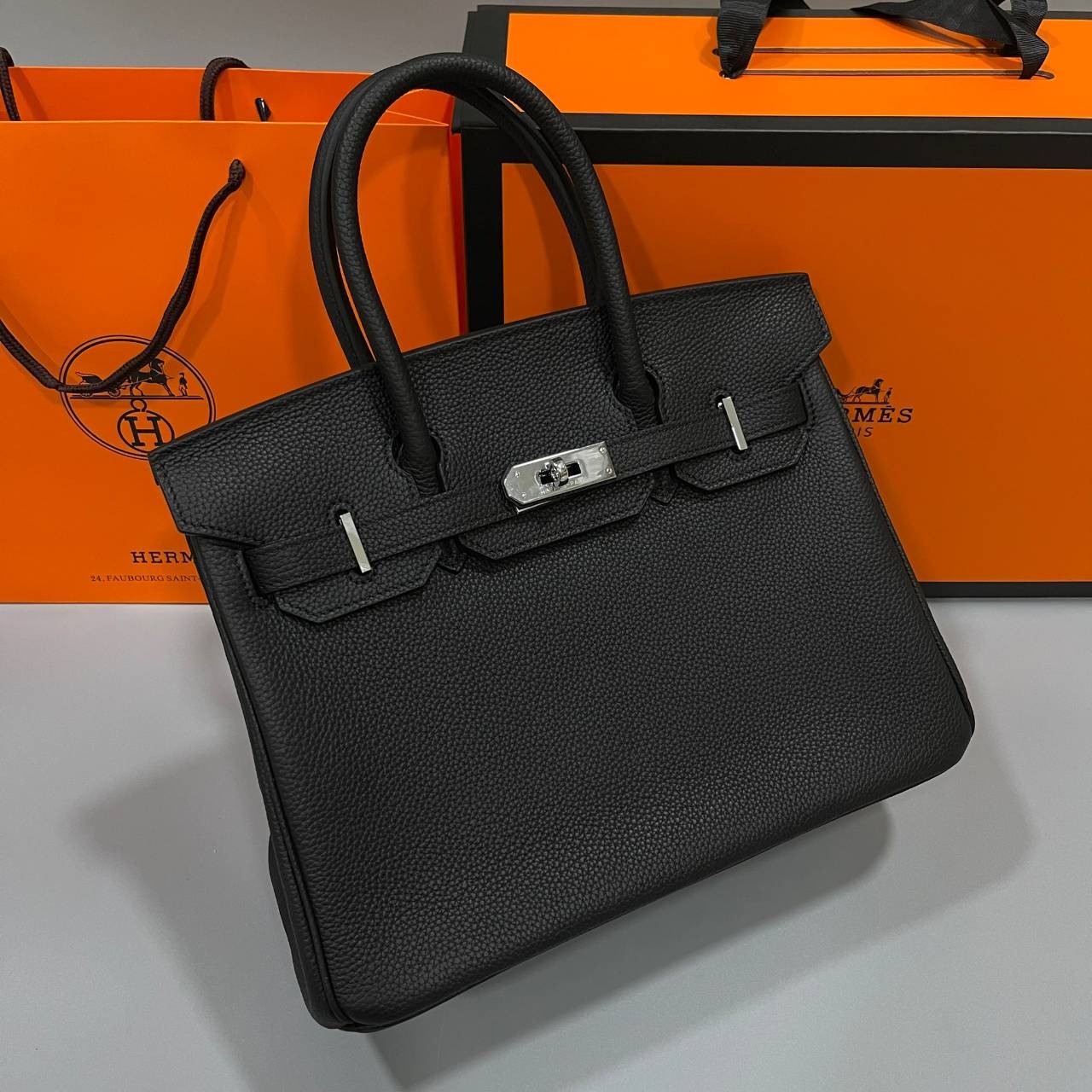 หนังแท้ Hermes BIRKIN 25CM epsom in MAUVSSYLESTE COLOR FULL HANDMADE GOLD HARDWARE เกรดออริจินอล ภาพสินค้าถ่ายจากงานขายจริง