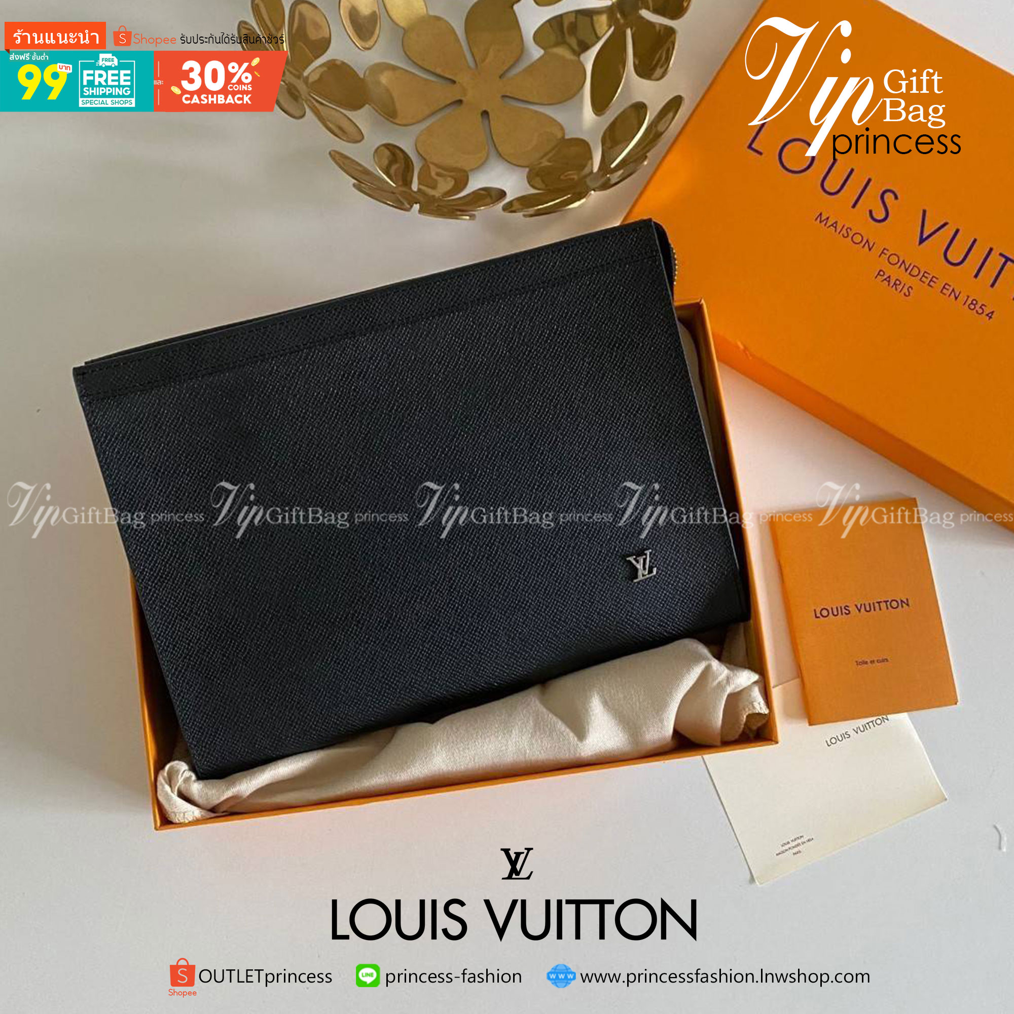 พรีเมี่ยมกิ๊ฟแท้ 100% 】พร้อมส่งที่ไทย!! ที่นี่ที่เดียว LOUIS VUITTO CLUTCH คลัช LV ขายดีตลอดกาล ไม่มีตกยุค ขนาก10” นิ้ว ใส่ของได้จุใจ หนังแท้ ด้านในมีช่องใส่บัตรได้เยอะ มาพร้อมกล่องอุปกรณ์ครบ