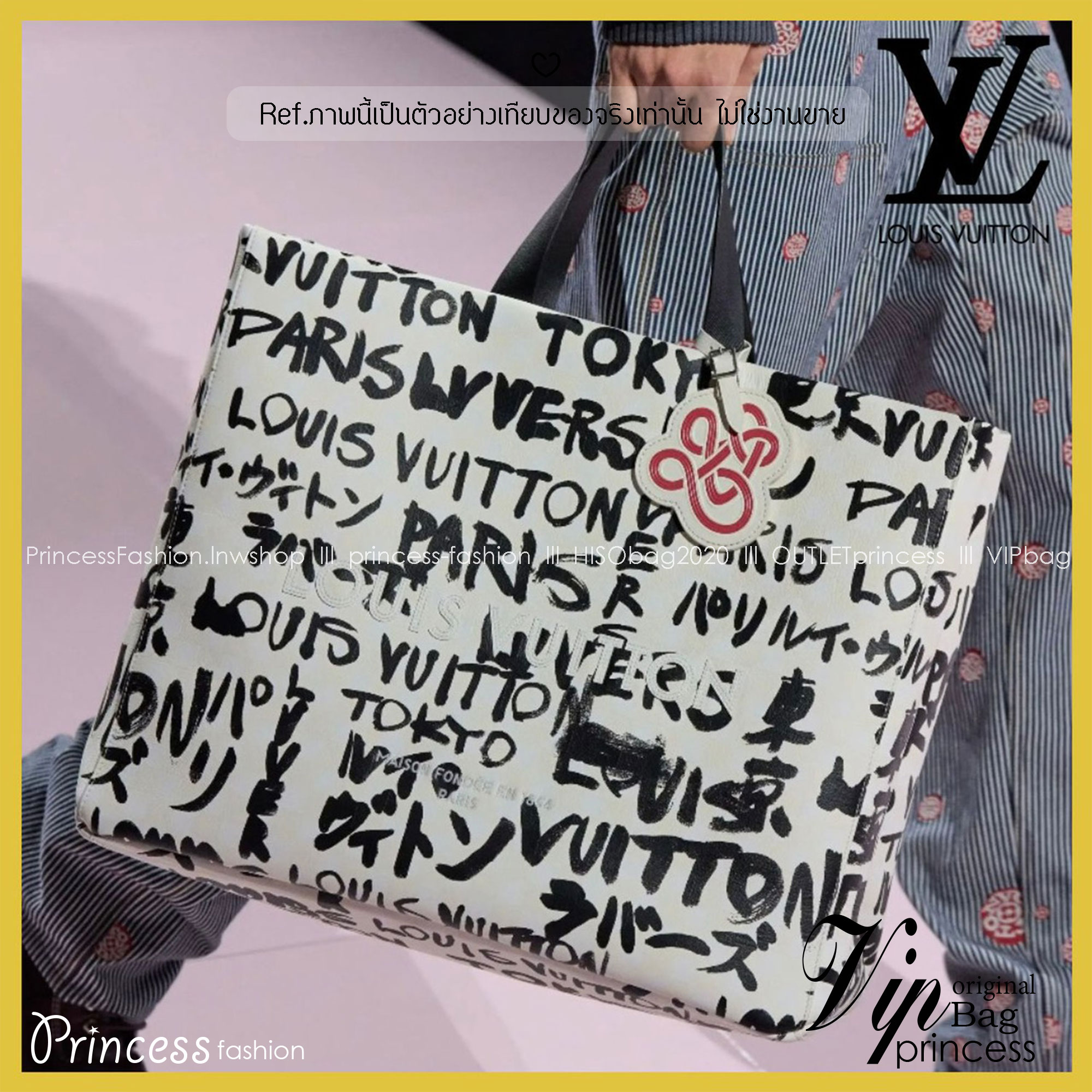 ORI หนังแท้ | LV Shopper Tote MM bag / striking black ink handwriting pattern กระเป๋าทรงโท้ทใบใหญ่ แต่งลายตัวอักษรแบบลายมือเต็มใบ