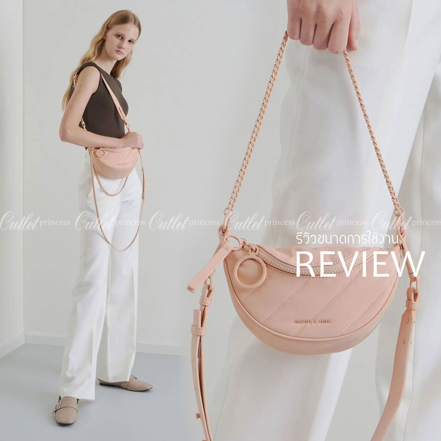 Charles & Keith Half Moon Crossbody Bag กระเป๋าคาดอก/ถือ/สะพาย สวยครบจบได้ในใบเดียว ใช้งานได้หลากหลาย เก๋มากๆ ด้านหน้าปั๊มโลโก้แบรนด์ เปิดปิดแบบซิปคู่ ด้านในจุของได้พอสมควรเลย มีช่องใส่การ์ด 3 ช่อง สามารถใส่ IPhone pro max /ของจุกจิกได้อีก รุ่นนี้จะมีสายส