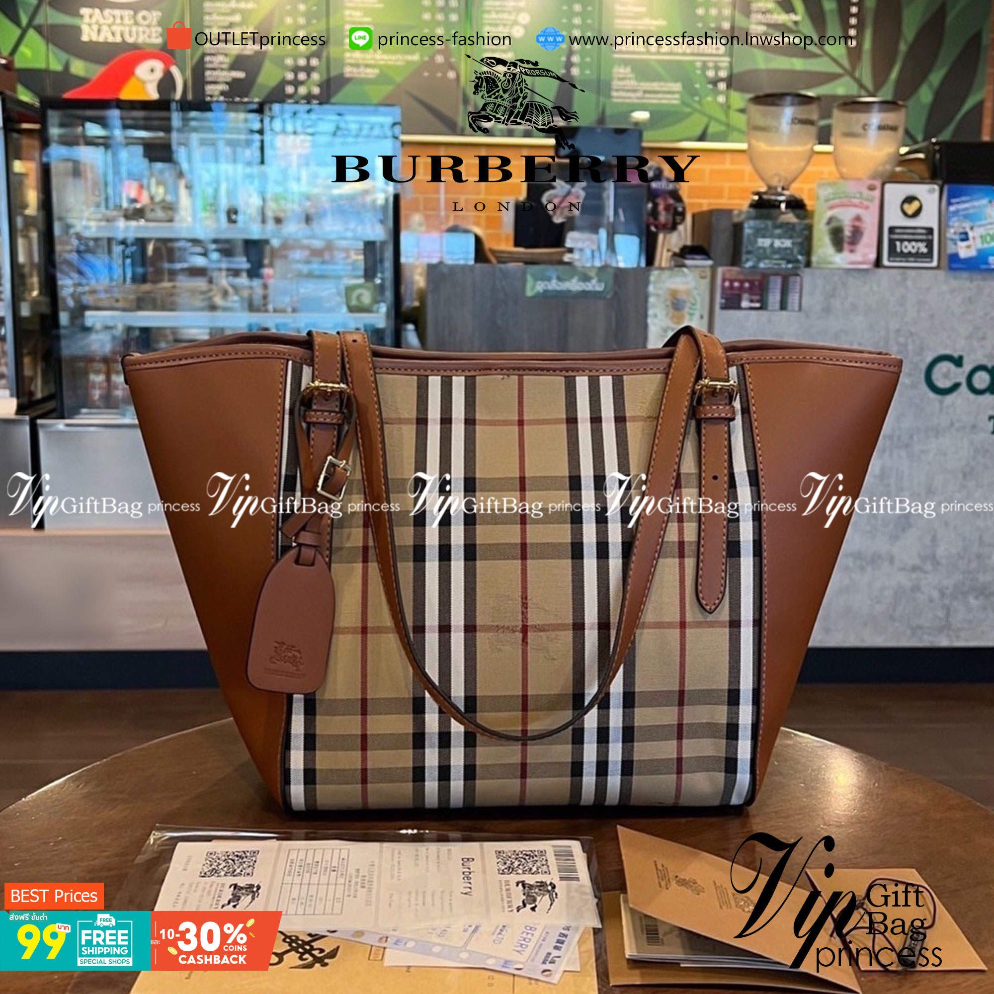 BURBERRY TOTE VINTAGE BAG วัสดุหนัง CANVAS สลับหนัง ลายออริจินอลแบรนด์ตัดขอบหนัง ภายในมีช่องใส่ของโล่งกว้าง สามารถใส่มือถือ ipad ของจุกจิกได้ อีกด้านใส่ของพร้อมหยิบใช้ อะไหล่แบรนด์สีทองวินเทจ Rare items เด็ดๆแบบนี้ห้ามพลาดน้าาา